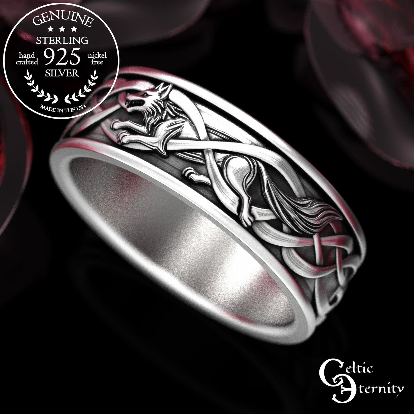 Men's Sterling Viking Wolf Wedding Band, 2111