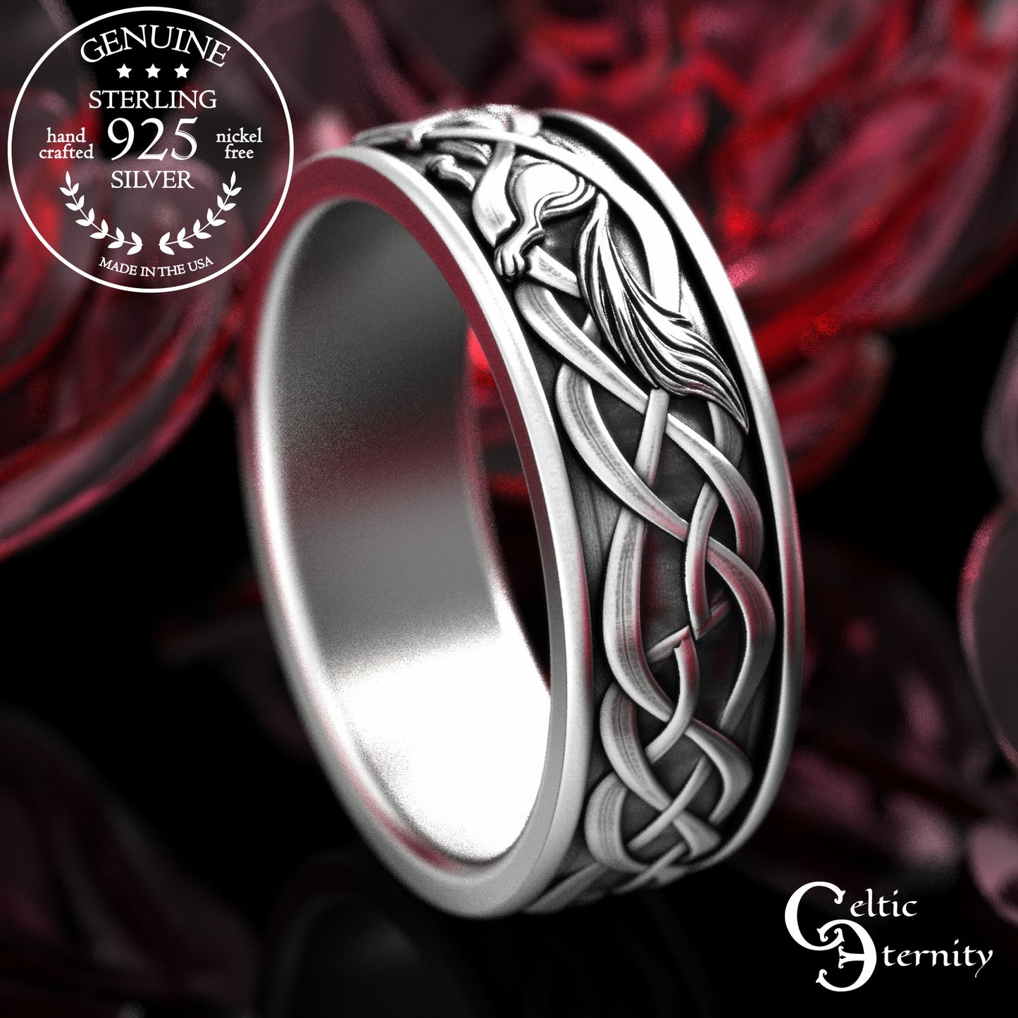 Men's Sterling Viking Wolf Wedding Band, 2111