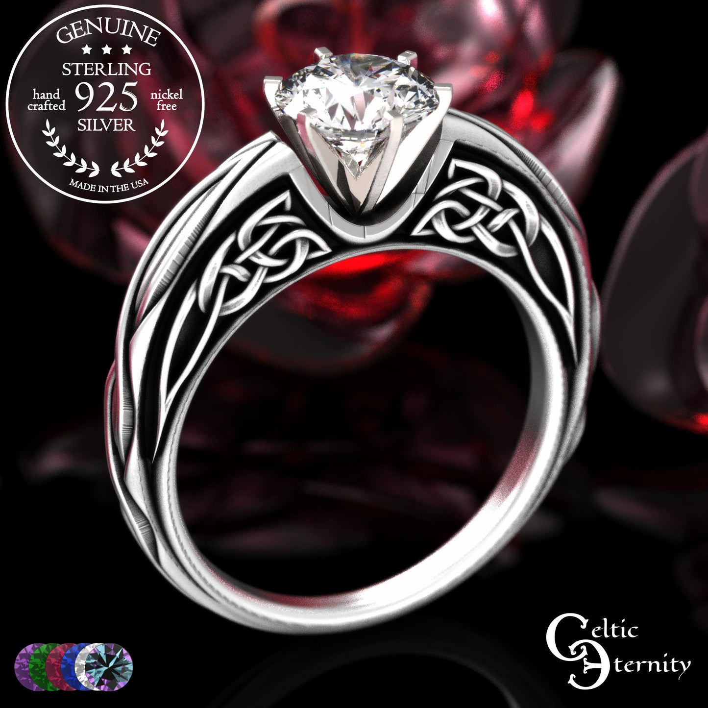 Sterling Celtic Scrollwork Gallery Engagement Ring - Emerald, 2113