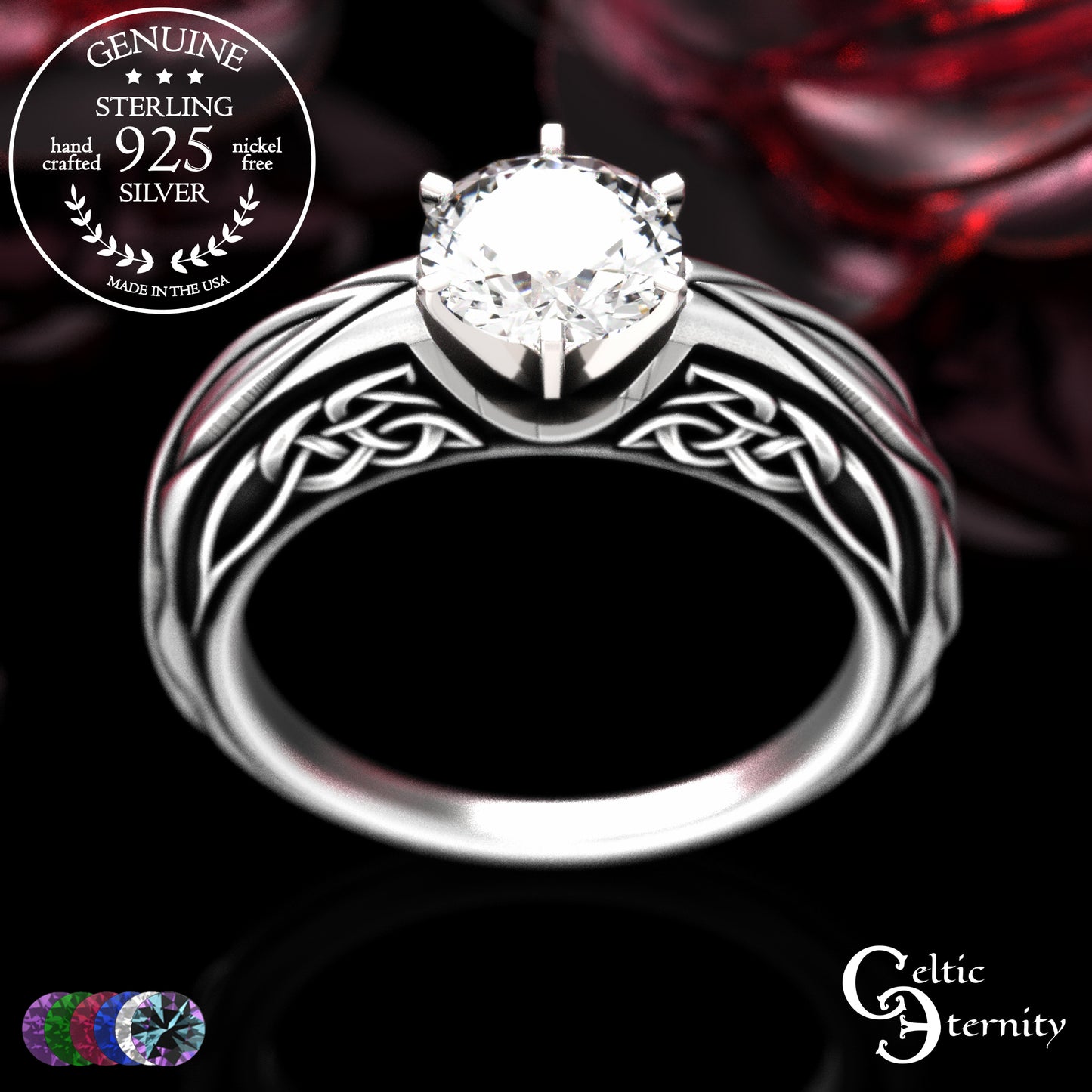 Sterling Celtic Scrollwork Gallery Engagement Ring - Emerald, 2113