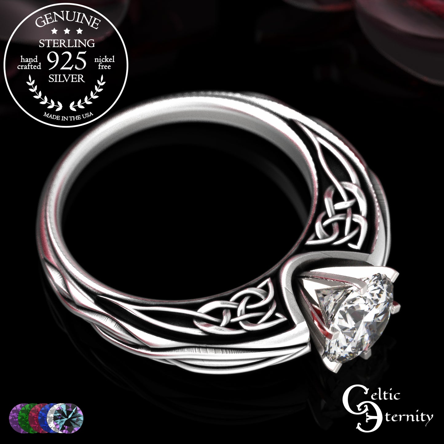 Sterling Celtic Scrollwork Gallery Engagement Ring - Emerald, 2113