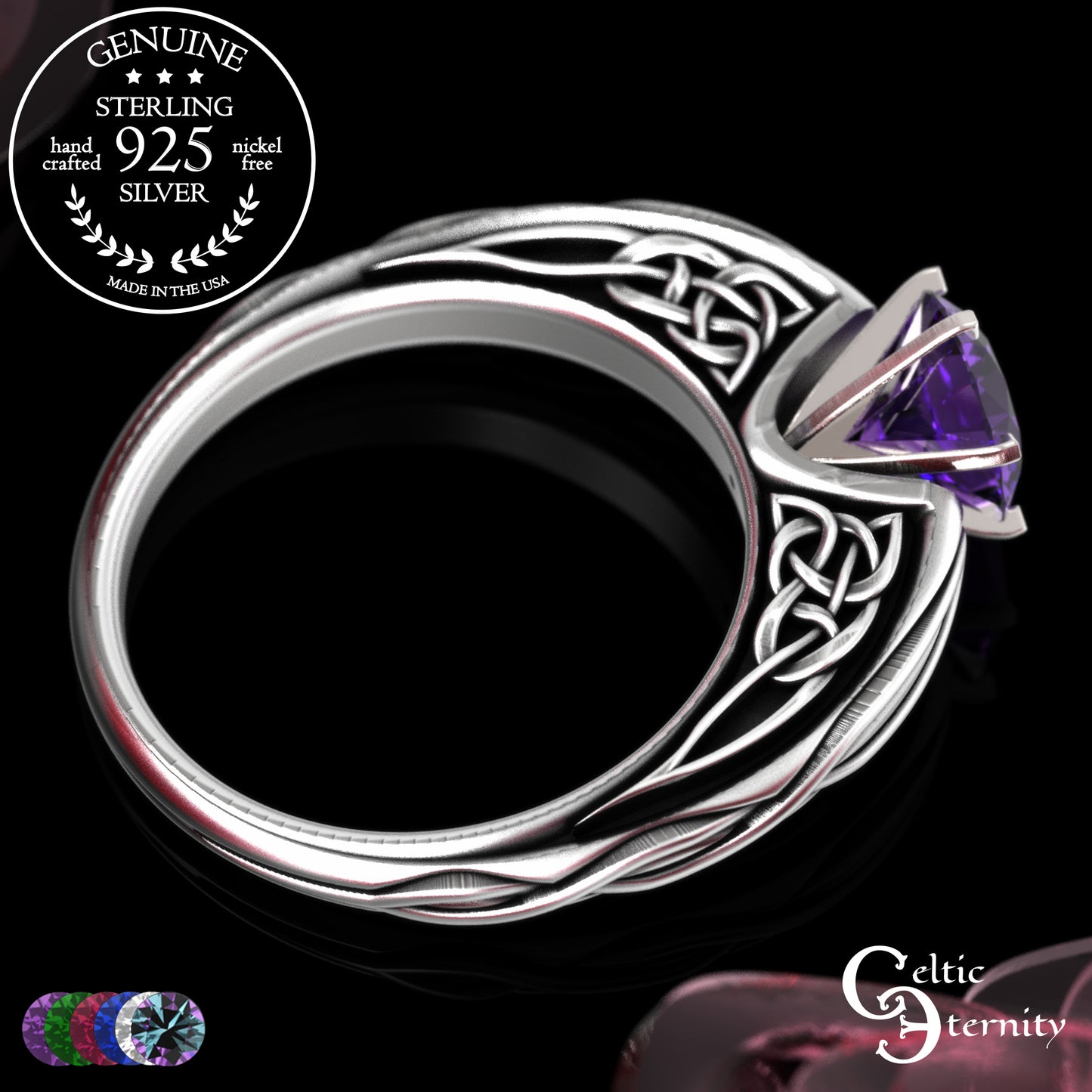 Sterling Celtic Scrollwork Gallery Engagement Ring - Emerald, 2113