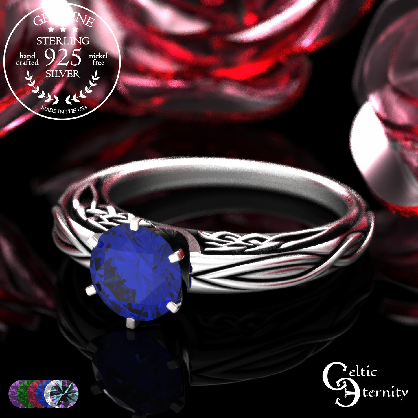 Sterling Celtic Scrollwork Gallery Engagement Ring - Emerald, 2113
