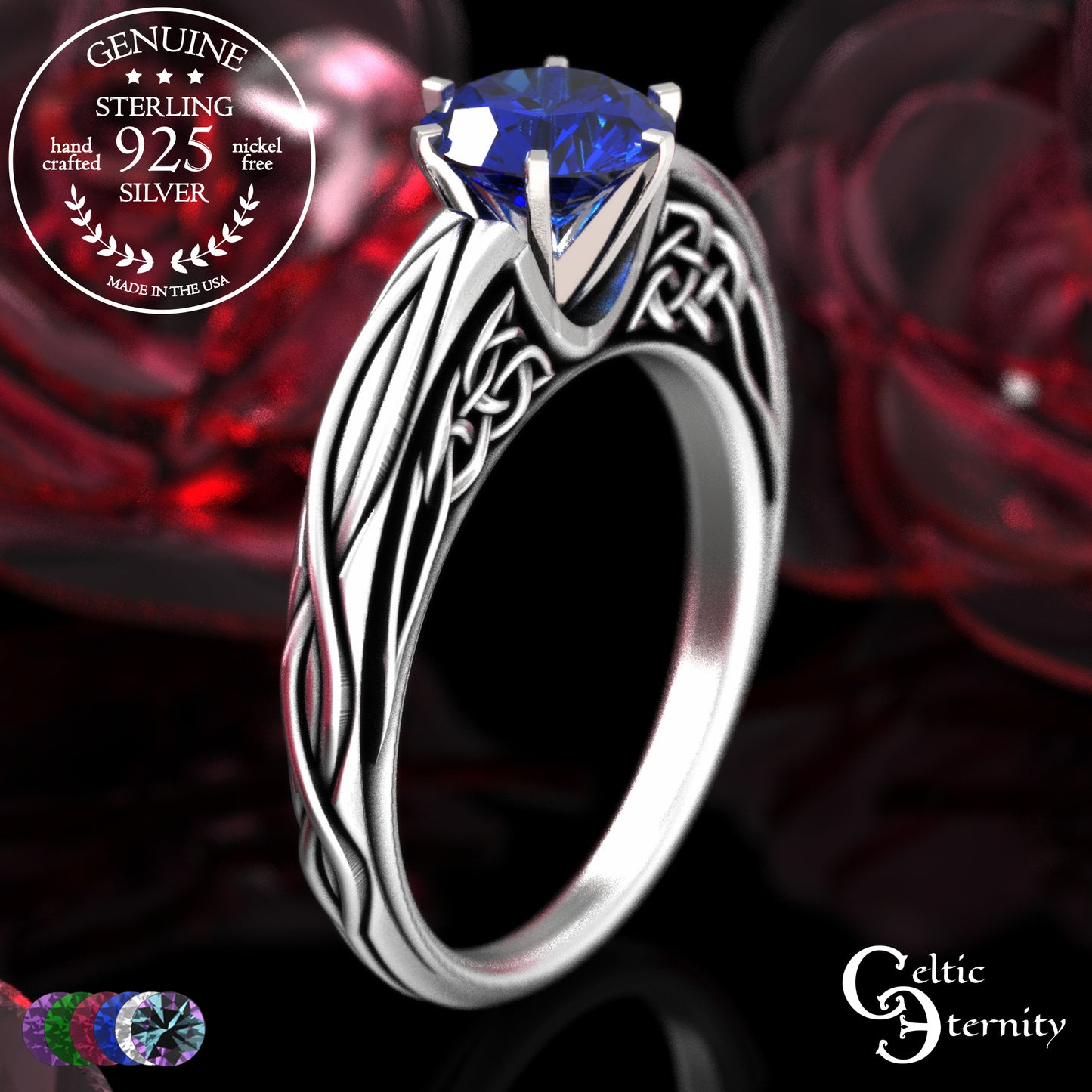 Sterling Celtic Scrollwork Gallery Engagement Ring - Emerald, 2113