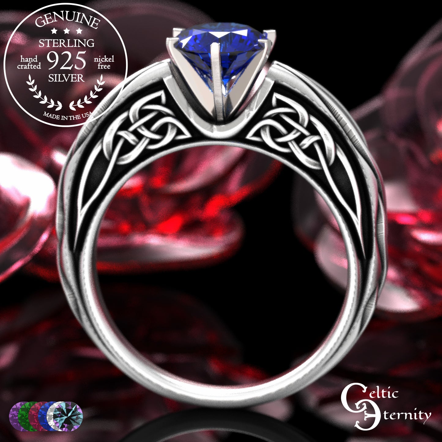 Sterling Celtic Scrollwork Gallery Engagement Ring - Emerald, 2113