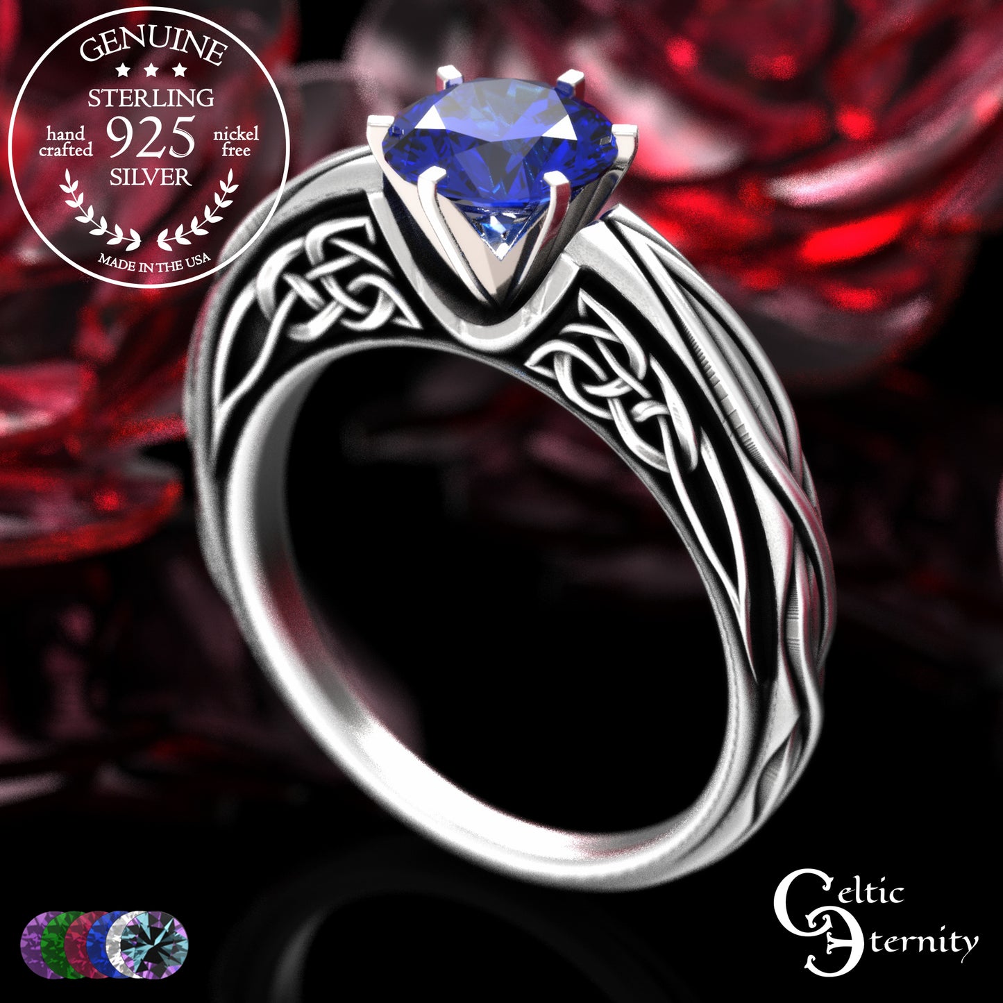 Sterling Celtic Scrollwork Gallery Engagement Ring - Emerald, 2113