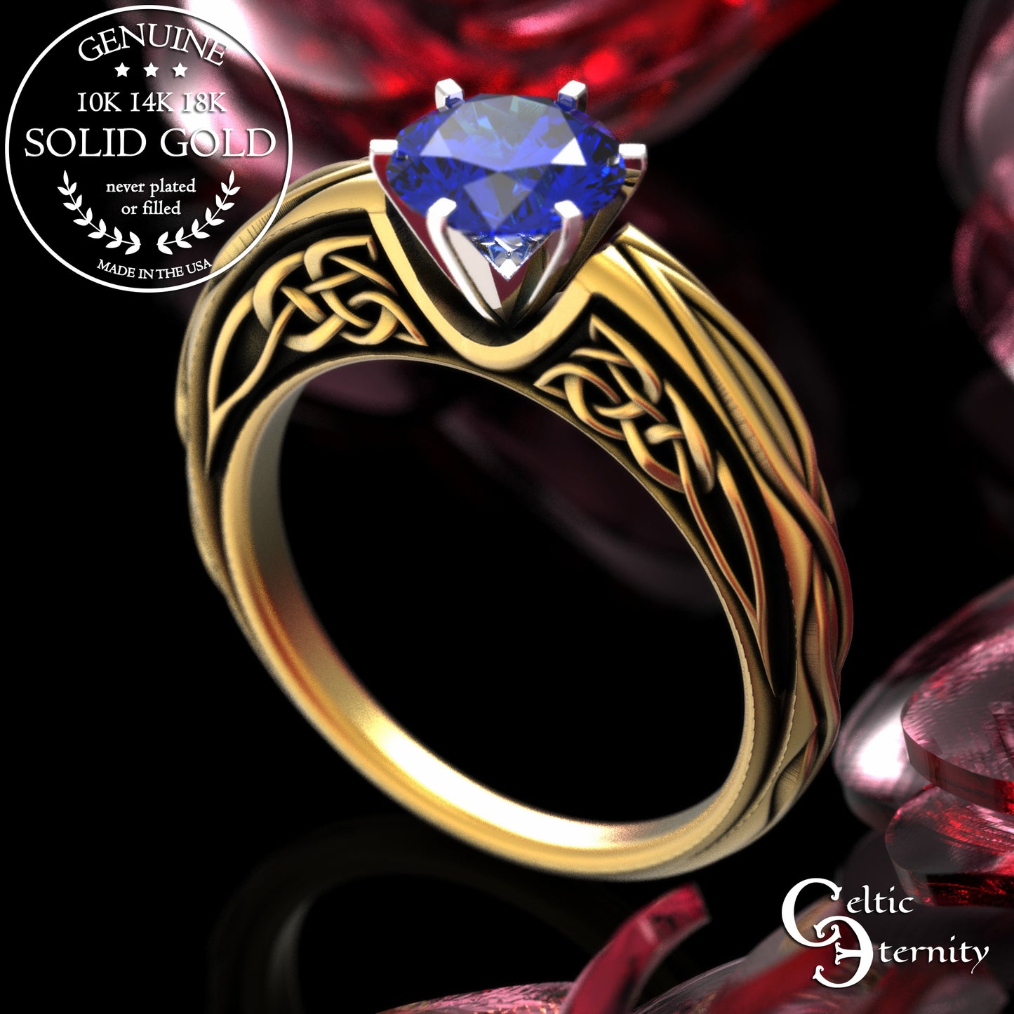 Sterling Celtic Scrollwork Gallery Engagement Ring - Emerald, 2113