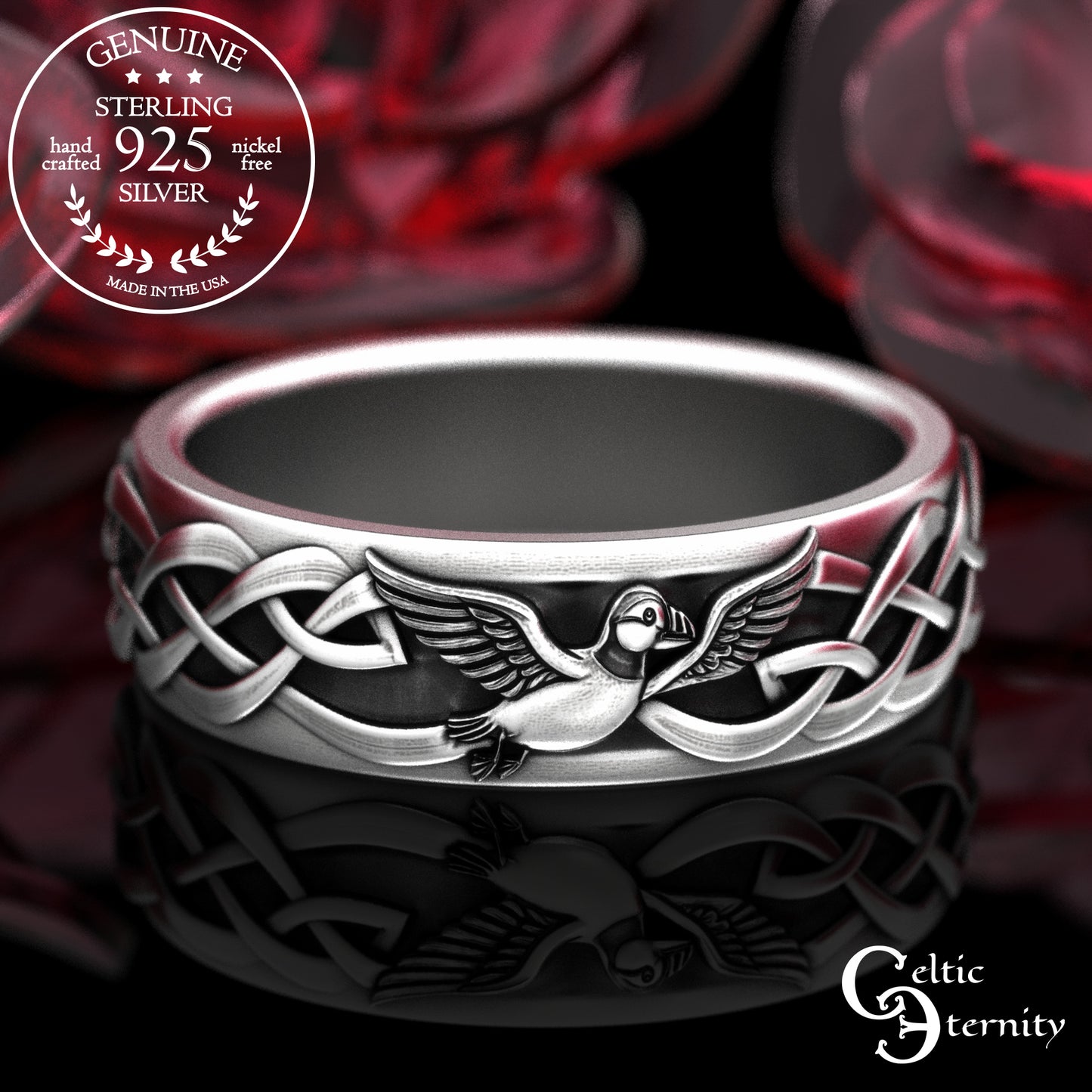 Woman's Sterling Irish Puffin Wedding Band, 2117