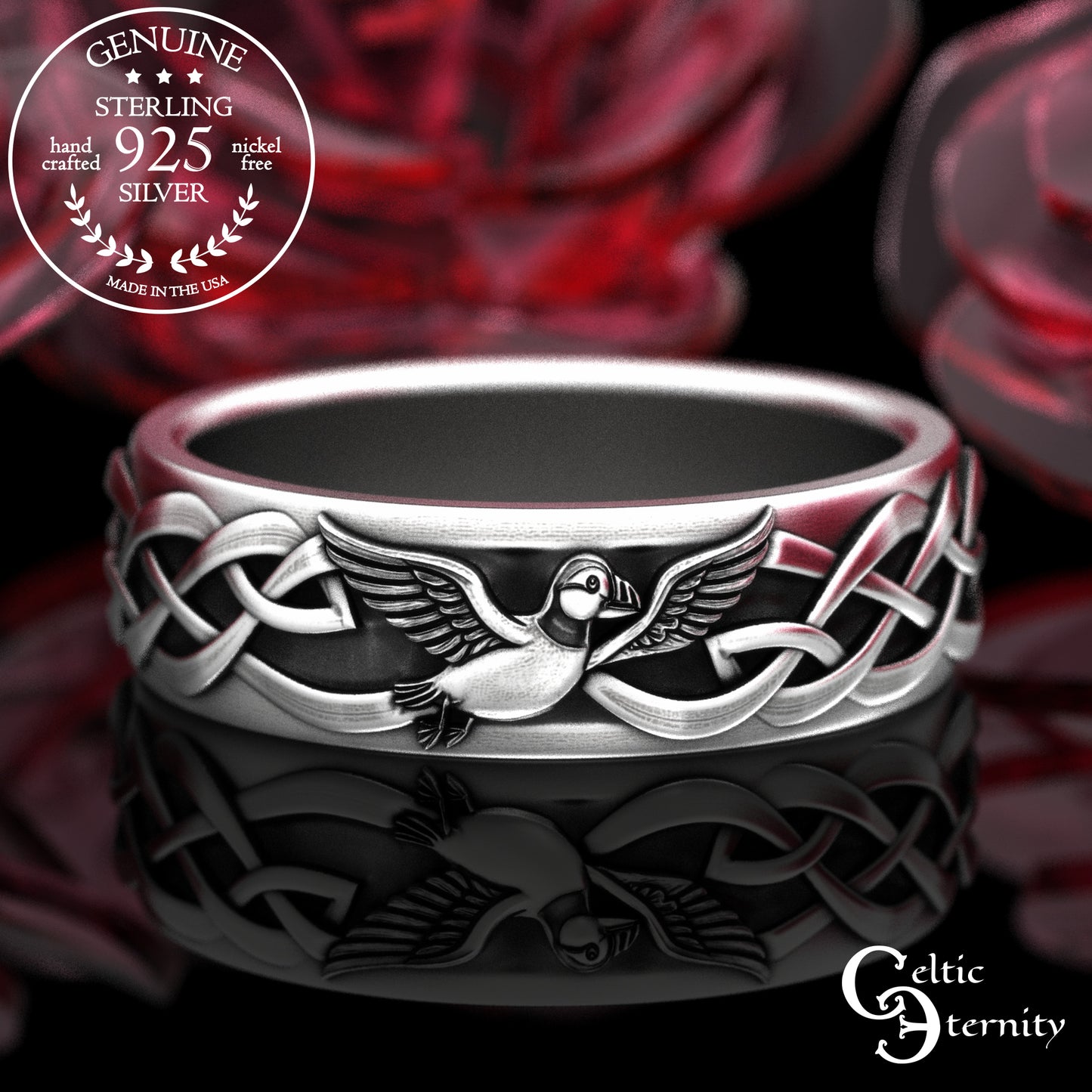Woman's Sterling Irish Puffin Wedding Band, 2117