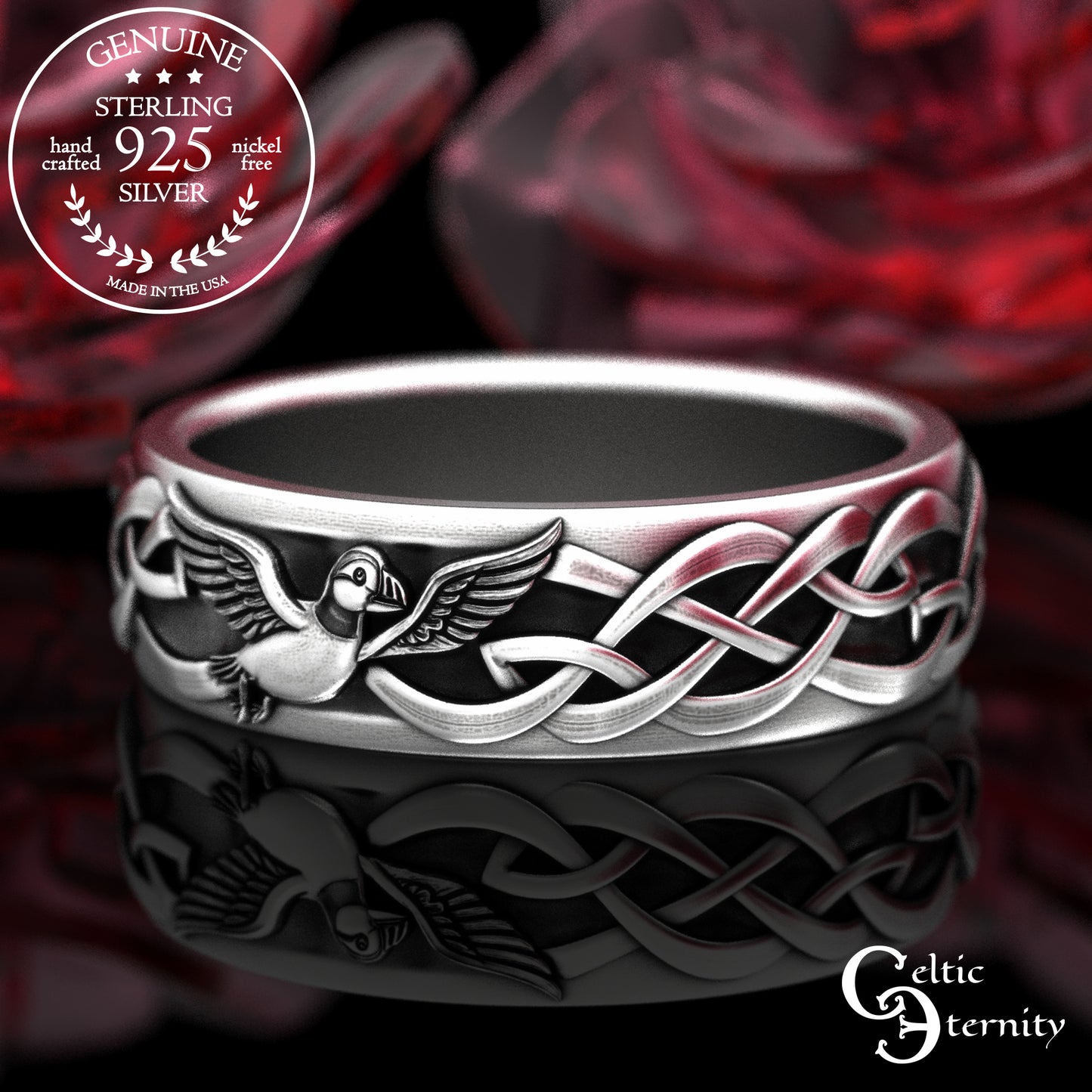 Sterling Silver His & Hers Puffin Wedding Band Set - Irish Knotwork, 2117 2118