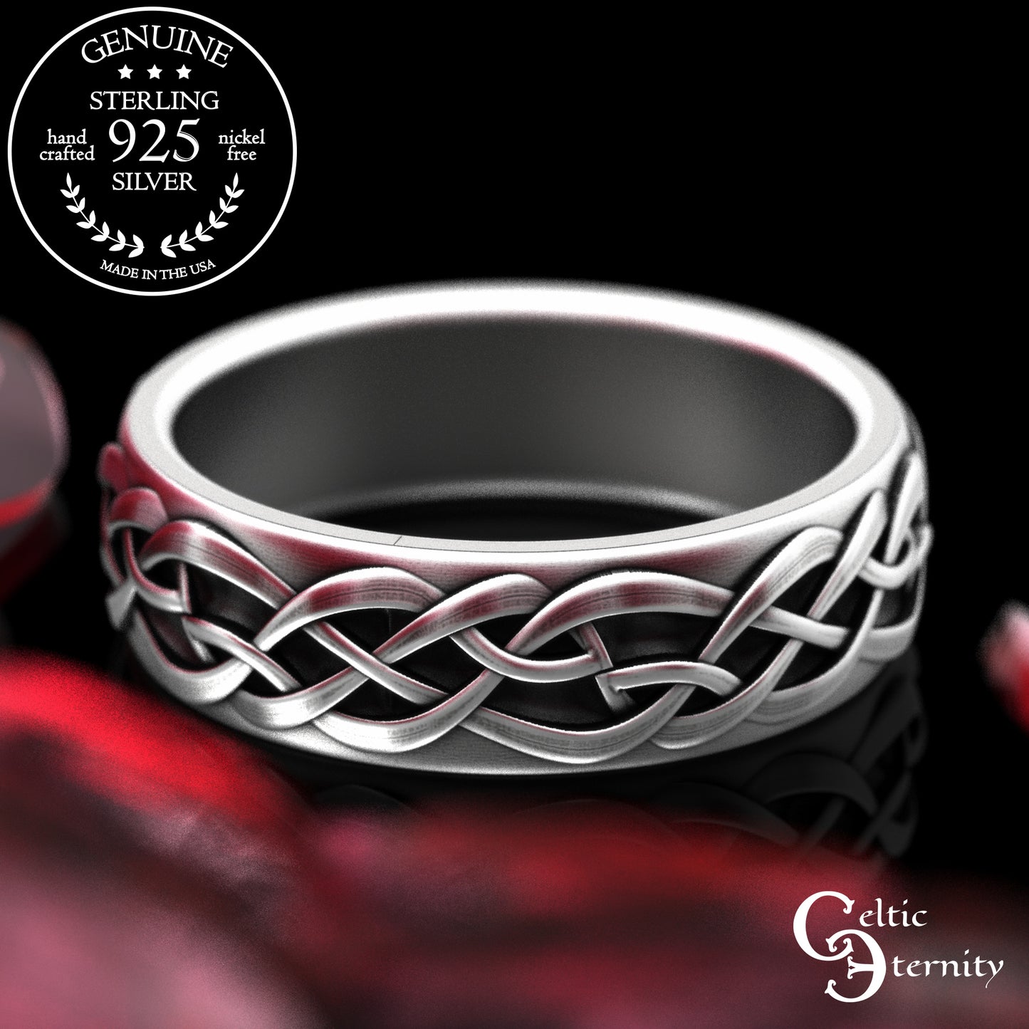 Sterling Silver His & Hers Puffin Wedding Band Set - Irish Knotwork, 2117 2118