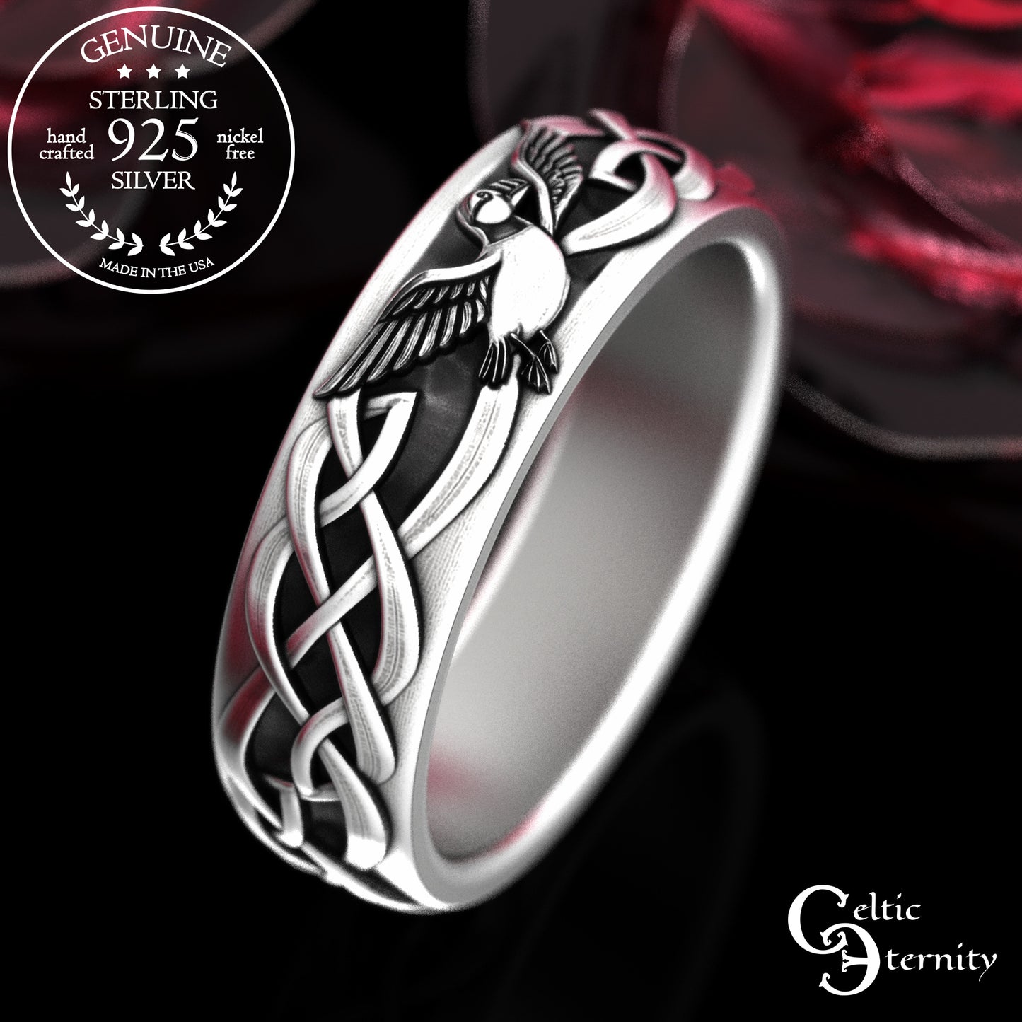 Woman's Sterling Irish Puffin Wedding Band, 2117