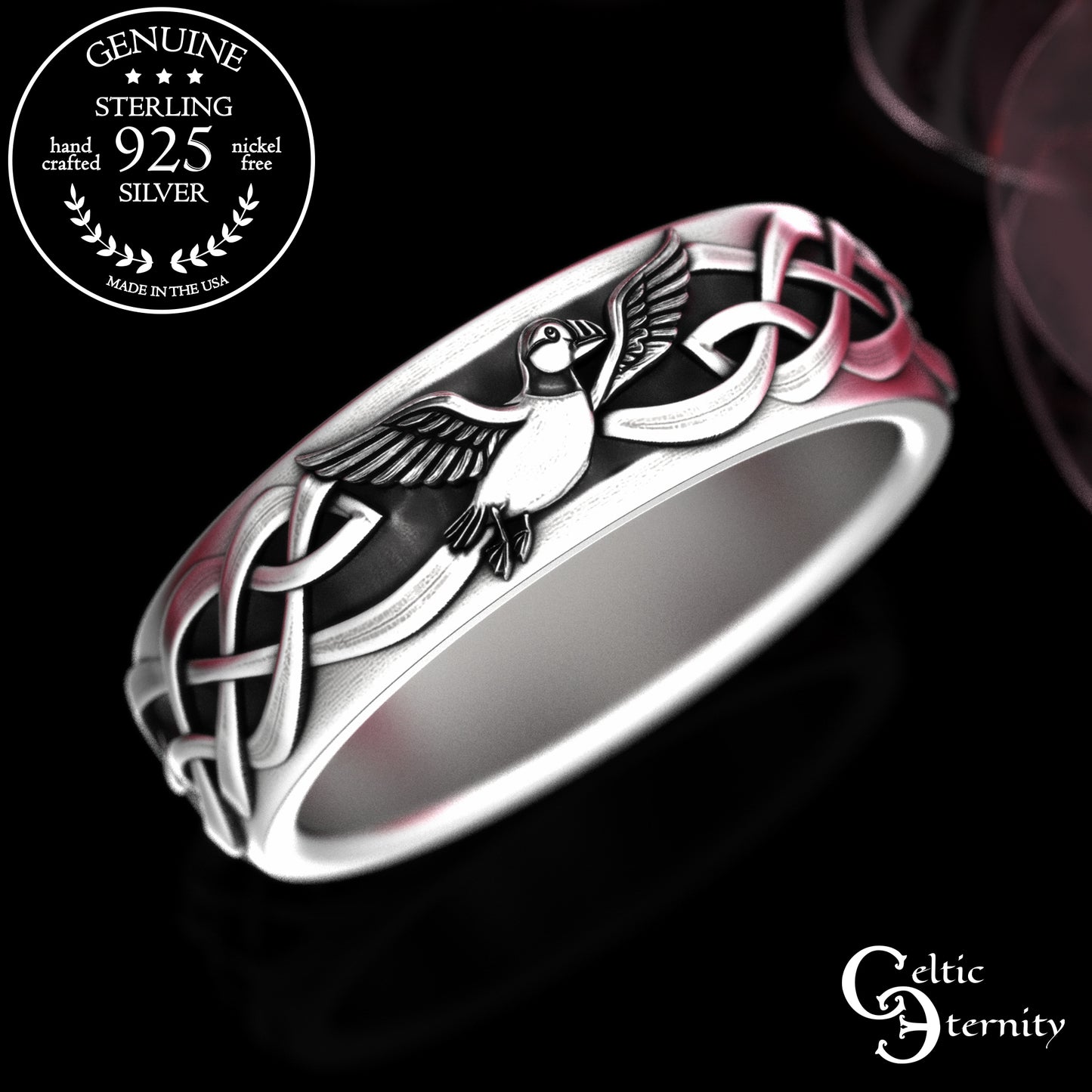 Woman's Sterling Irish Puffin Wedding Band, 2117