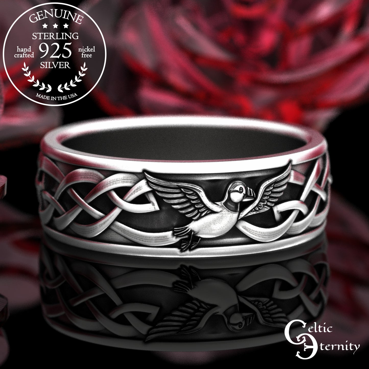 Men's Sterling Celtic Puffin Wedding Band, 2118