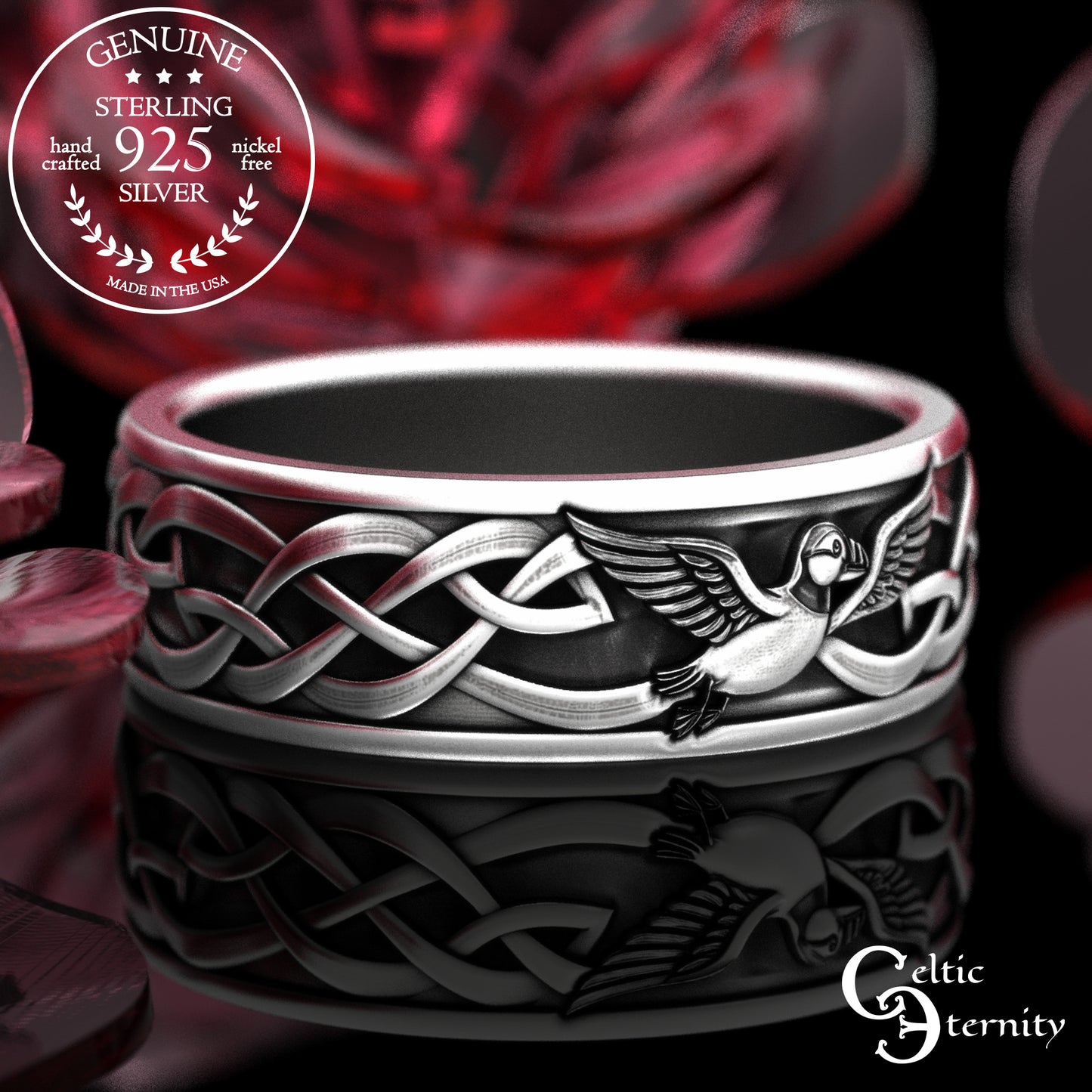 Men's Sterling Celtic Puffin Wedding Band, 2118
