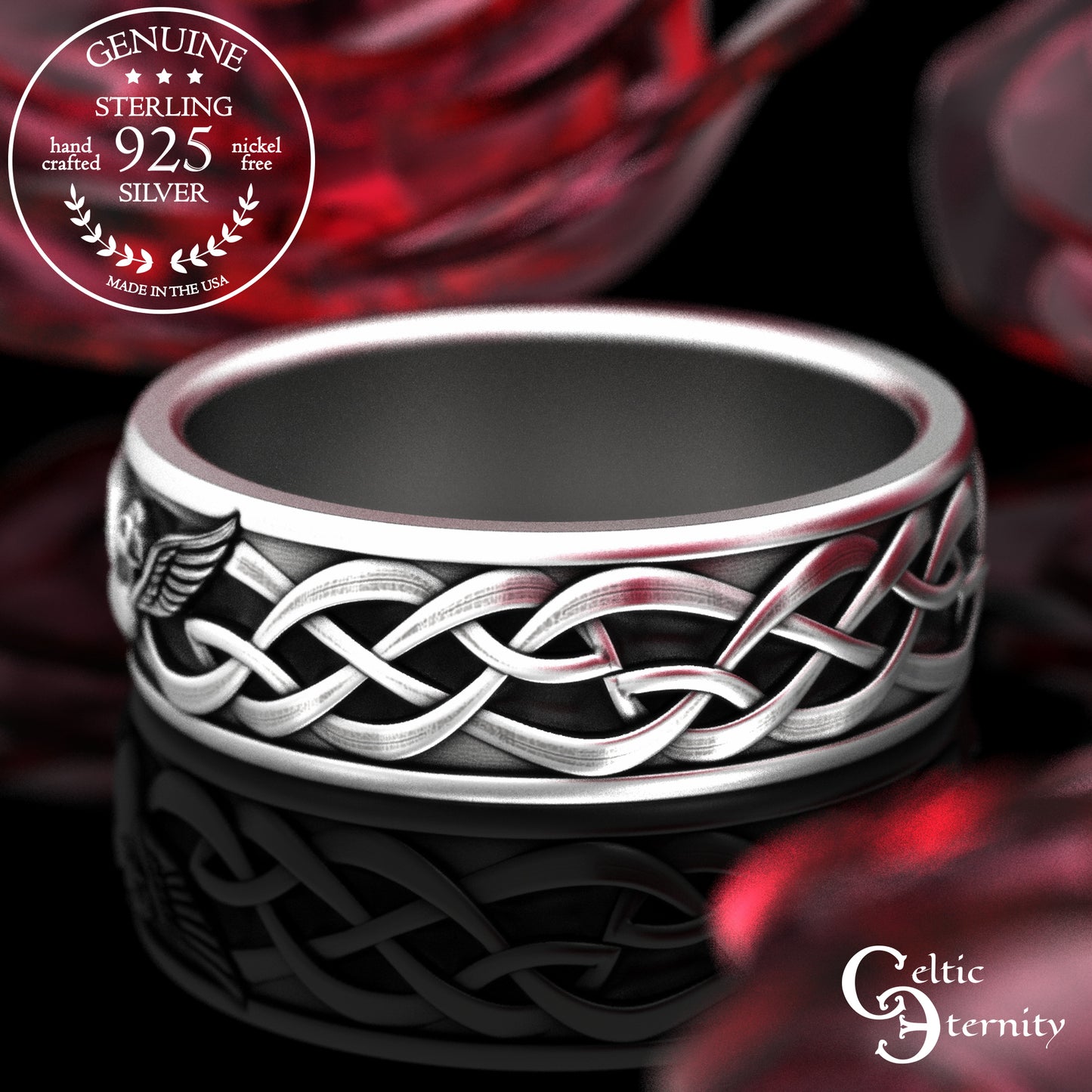 Sterling Silver His & Hers Puffin Wedding Band Set - Irish Knotwork, 2117 2118