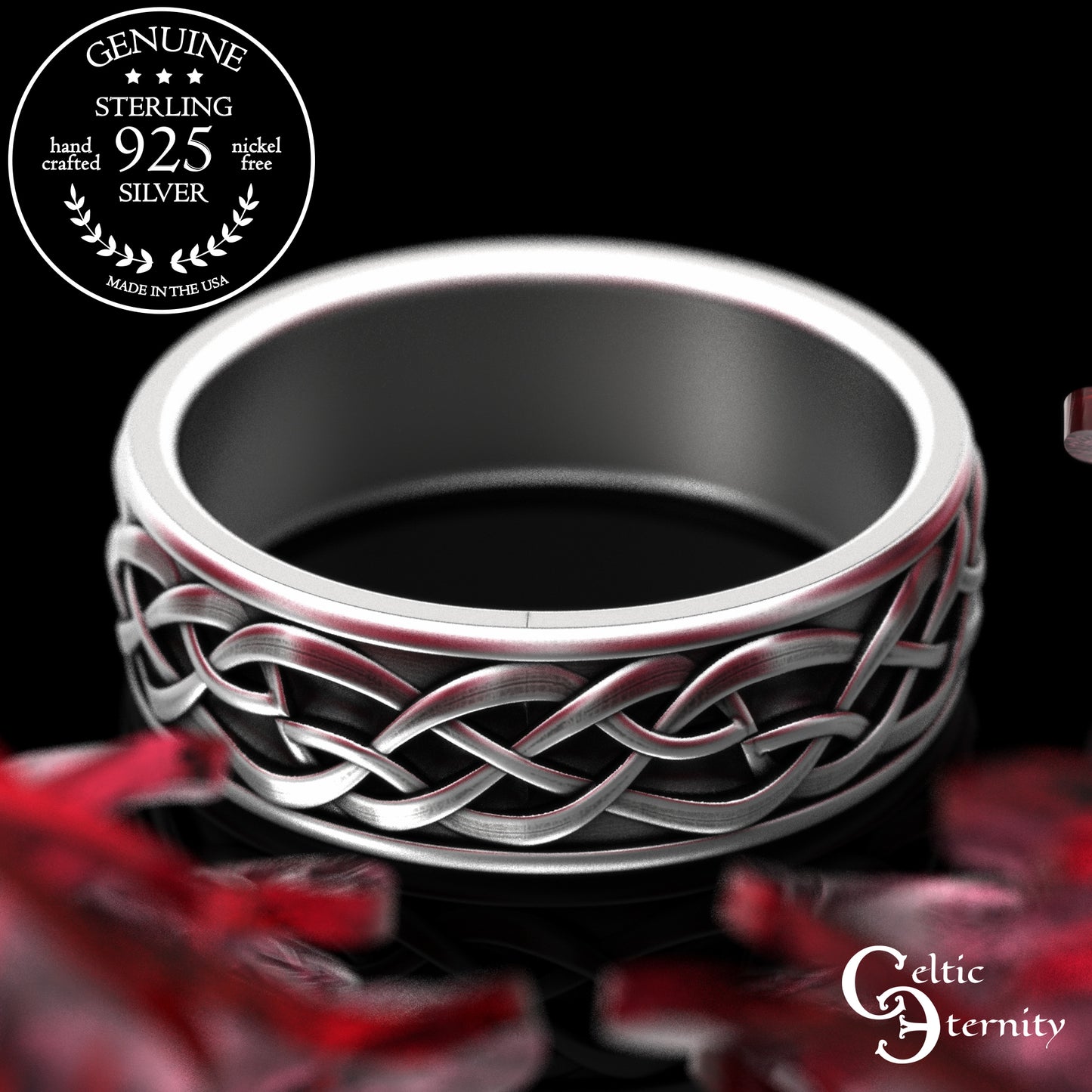 Sterling Silver His & Hers Puffin Wedding Band Set - Irish Knotwork, 2117 2118