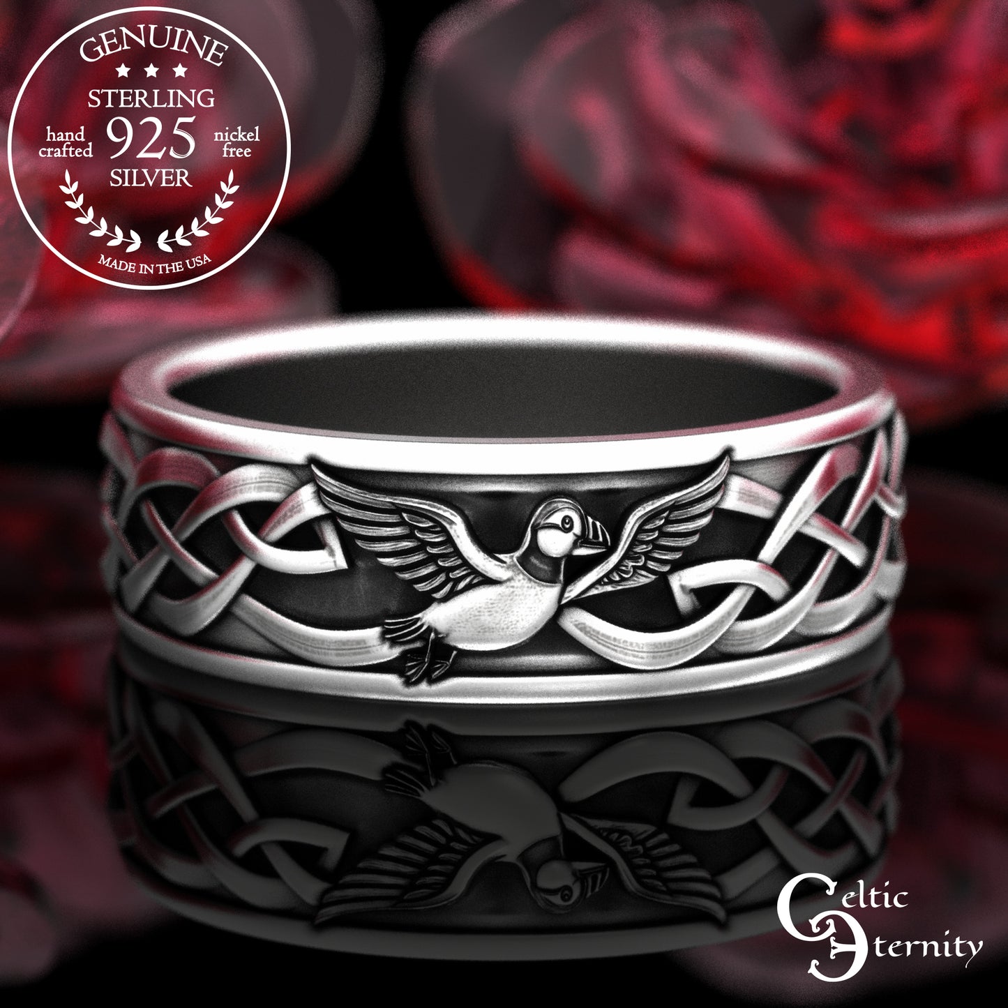 Men's Sterling Celtic Puffin Wedding Band, 2118