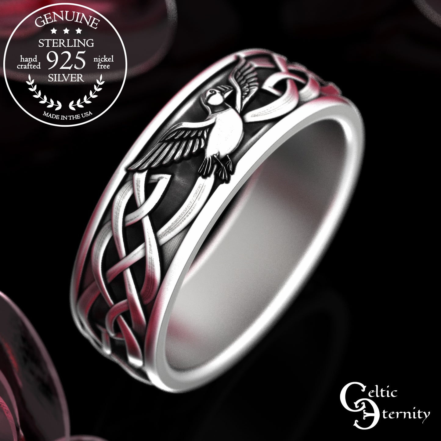 Sterling Silver His & Hers Puffin Wedding Band Set - Irish Knotwork, 2117 2118