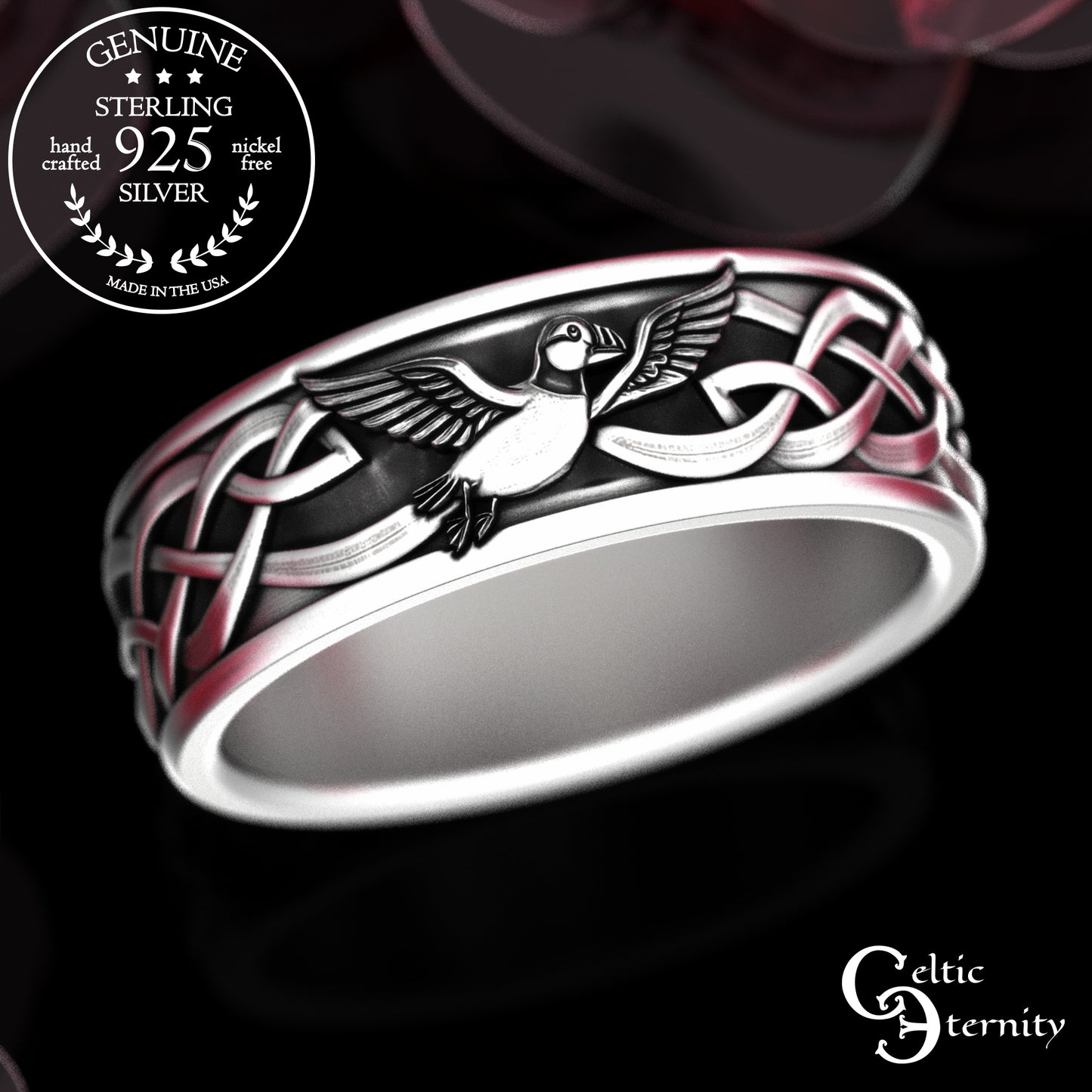 Men's Sterling Celtic Puffin Wedding Band, 2118