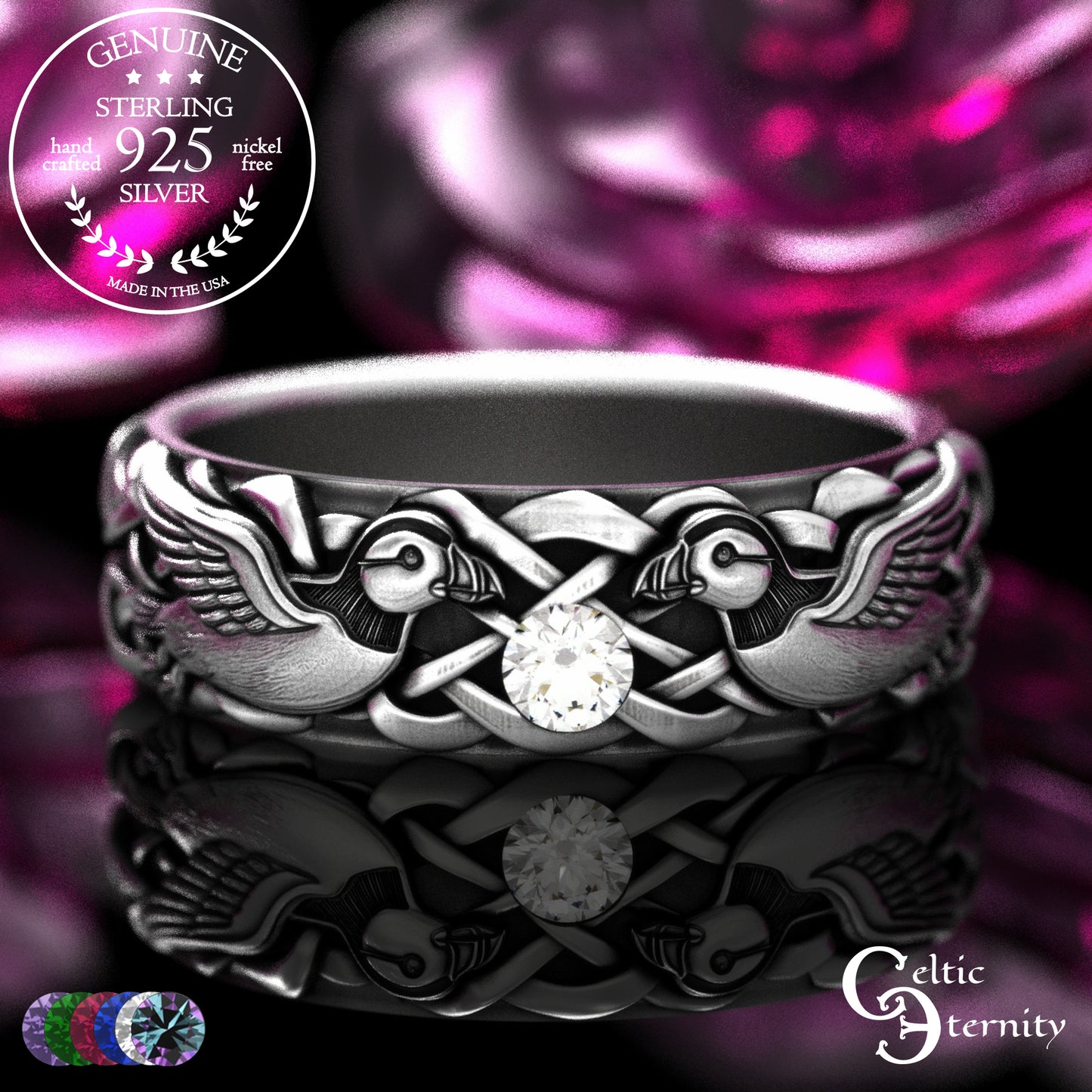 Woman's Sterling Sea Bird Puffin Wedding Band, 2119
