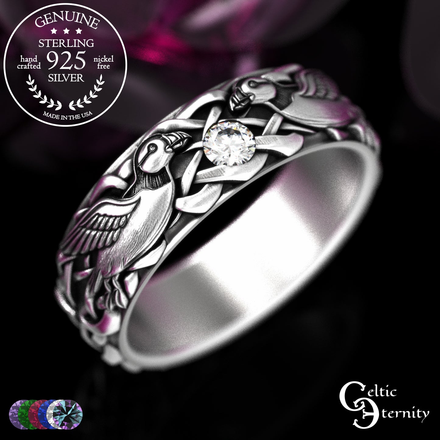 Woman's Sterling Sea Bird Puffin Wedding Band, 2119