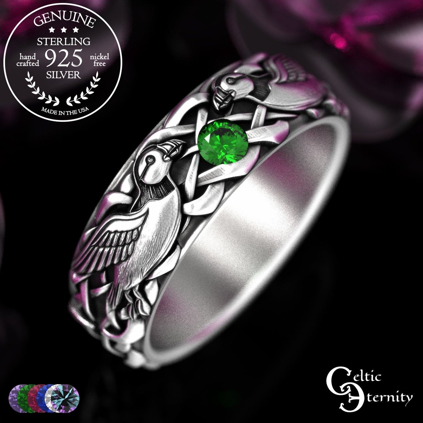 Woman's Sterling Sea Bird Puffin Wedding Band, 2119