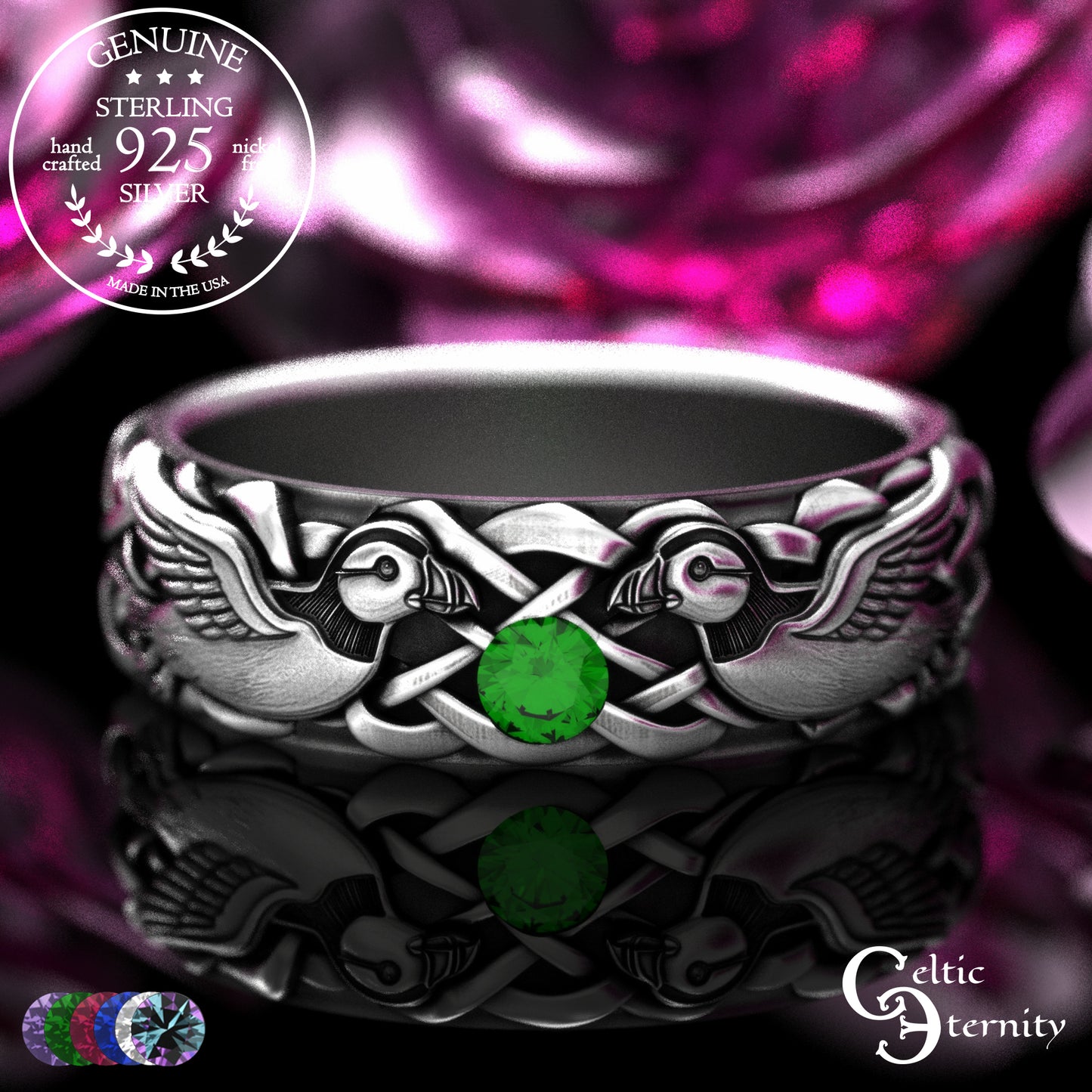 Woman's Sterling Sea Bird Puffin Wedding Band, 2119