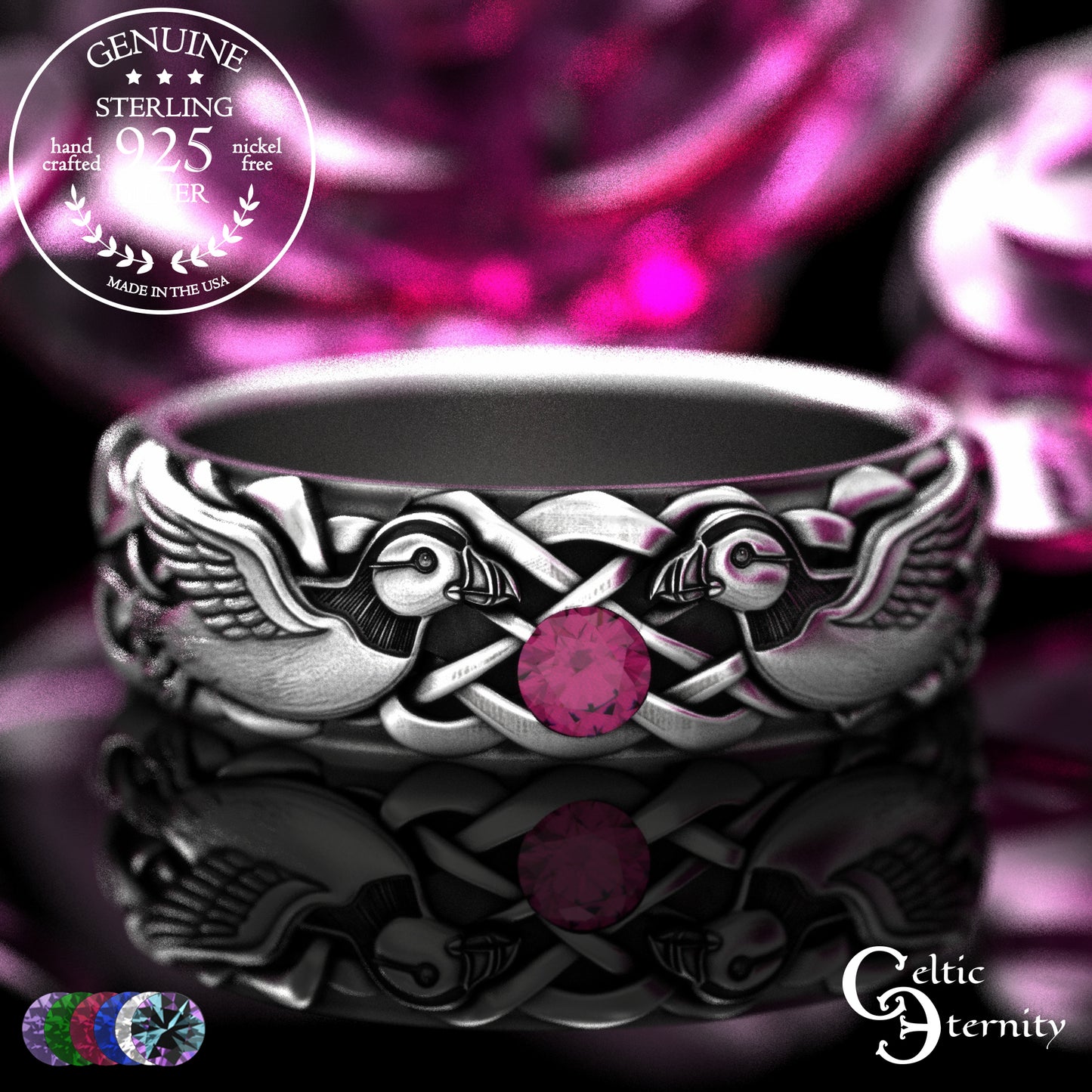 Woman's Sterling Sea Bird Puffin Wedding Band, 2119
