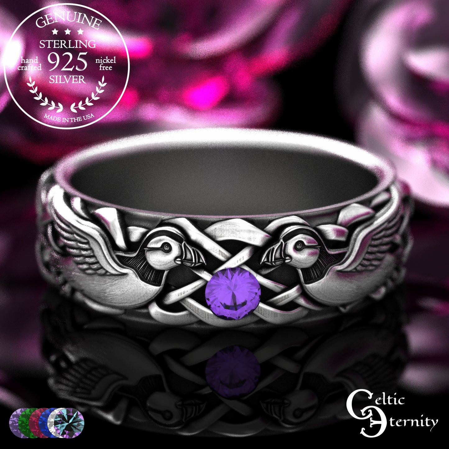 Woman's Sterling Sea Bird Puffin Wedding Band, 2119