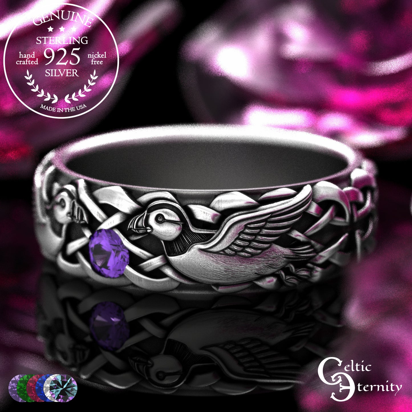 Woman's Sterling Sea Bird Puffin Wedding Band, 2119