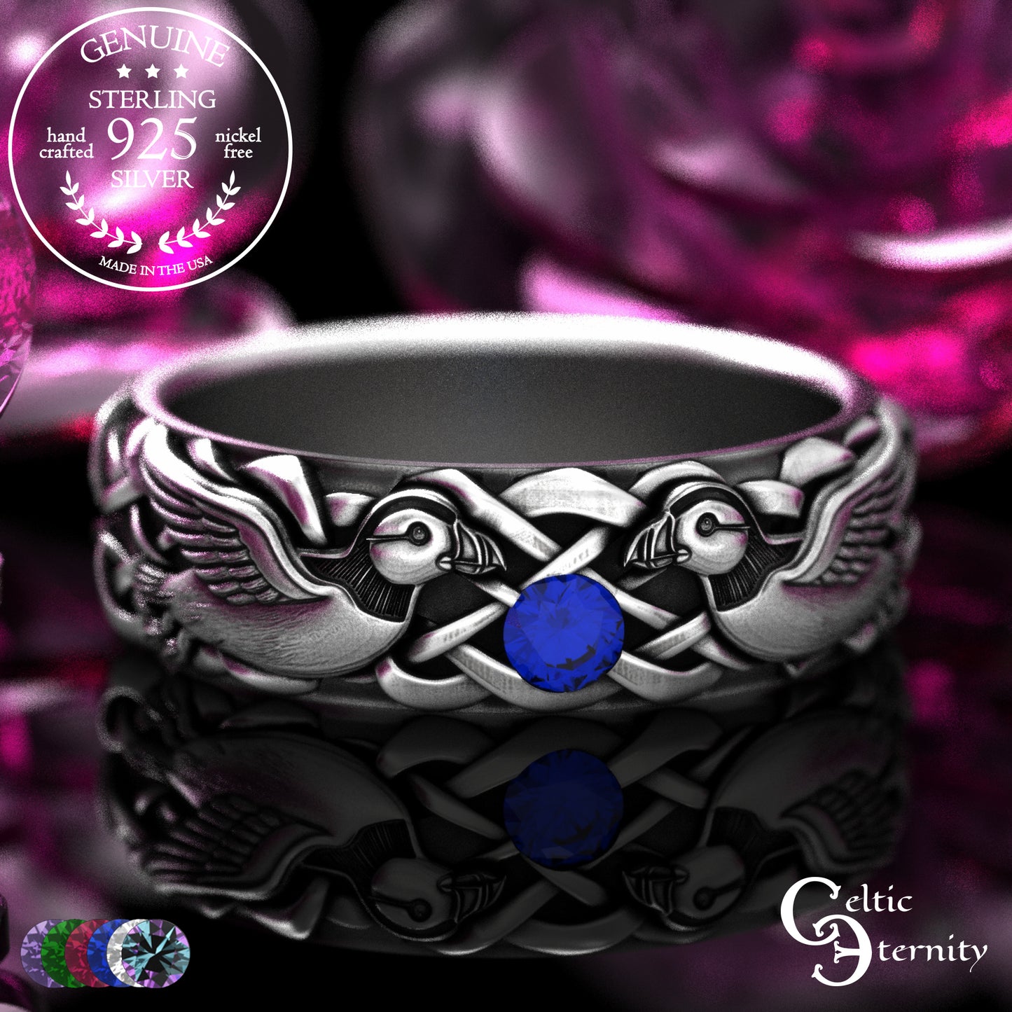Woman's Sterling Sea Bird Puffin Wedding Band, 2119