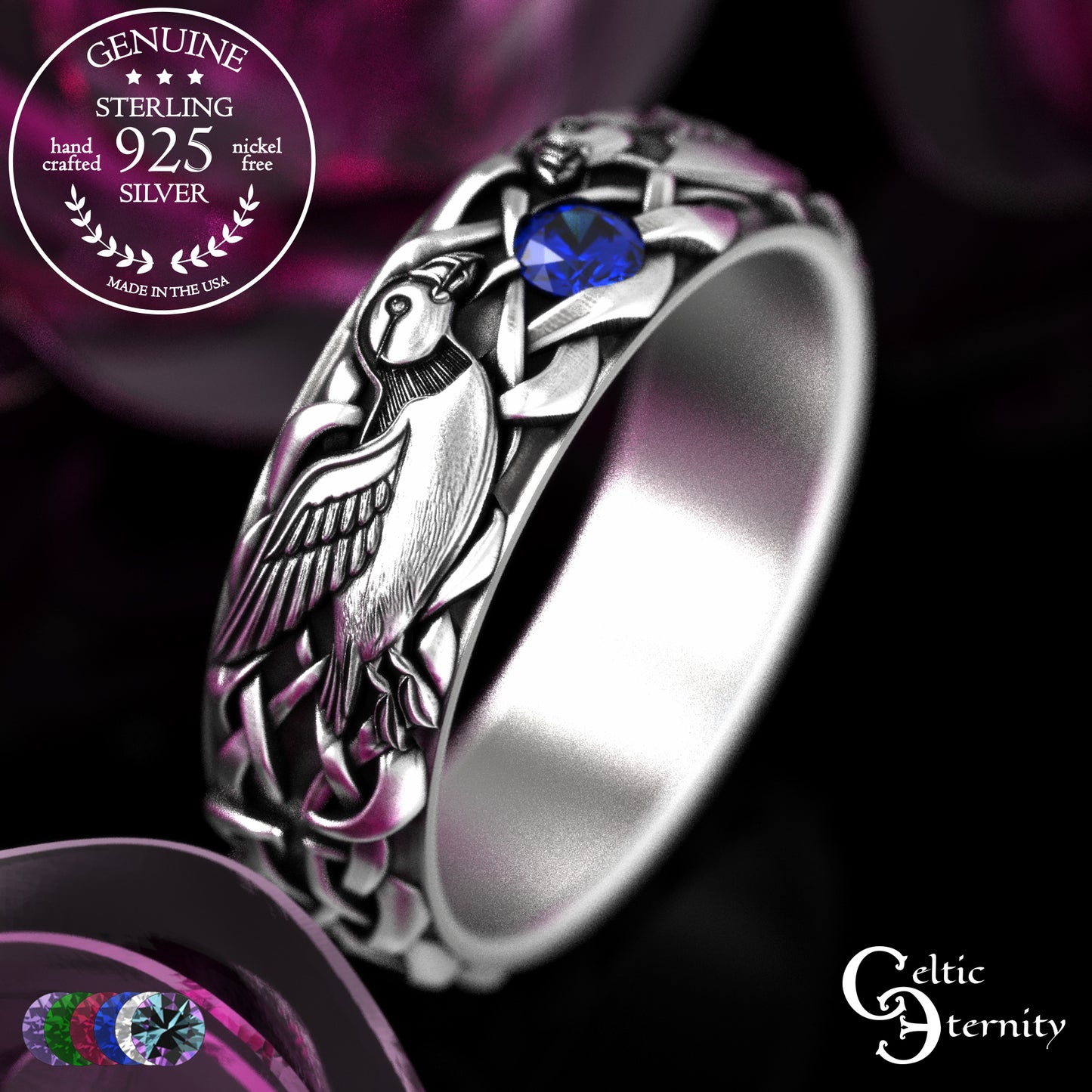 Woman's Sterling Sea Bird Puffin Wedding Band, 2119