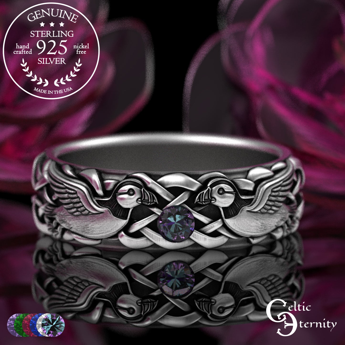 Woman's Sterling Sea Bird Puffin Wedding Band, 2119