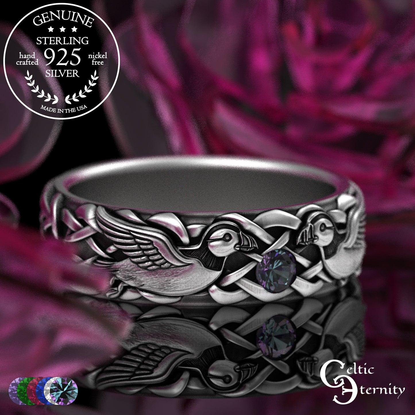Woman's Sterling Sea Bird Puffin Wedding Band, 2119