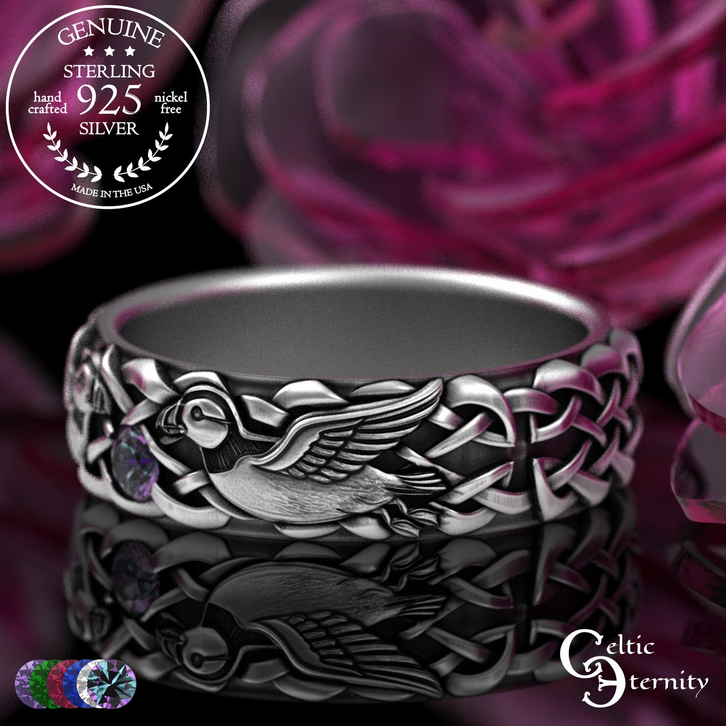 Woman's Sterling Sea Bird Puffin Wedding Band, 2119