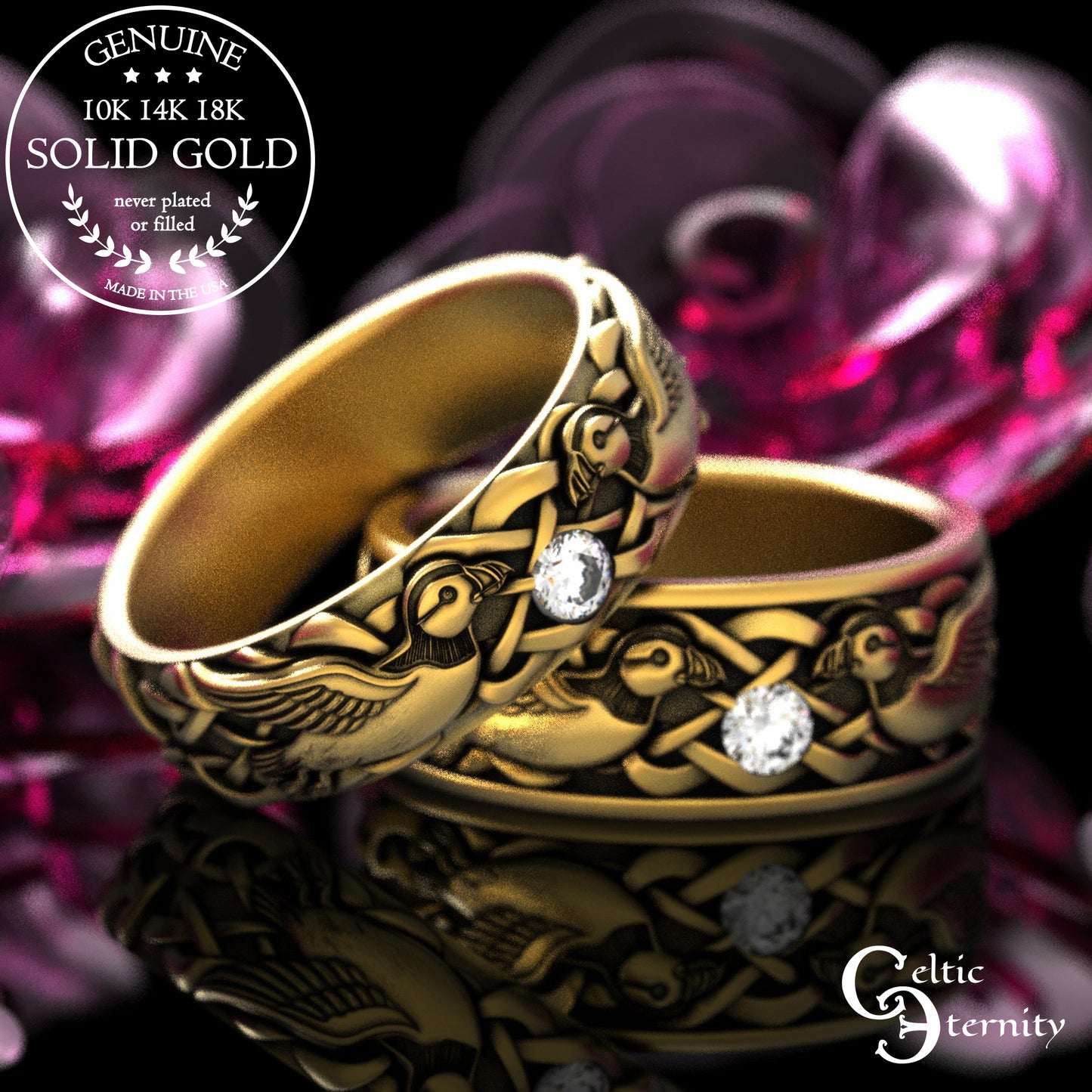 Woman's Sterling Sea Bird Puffin Wedding Band, 2119