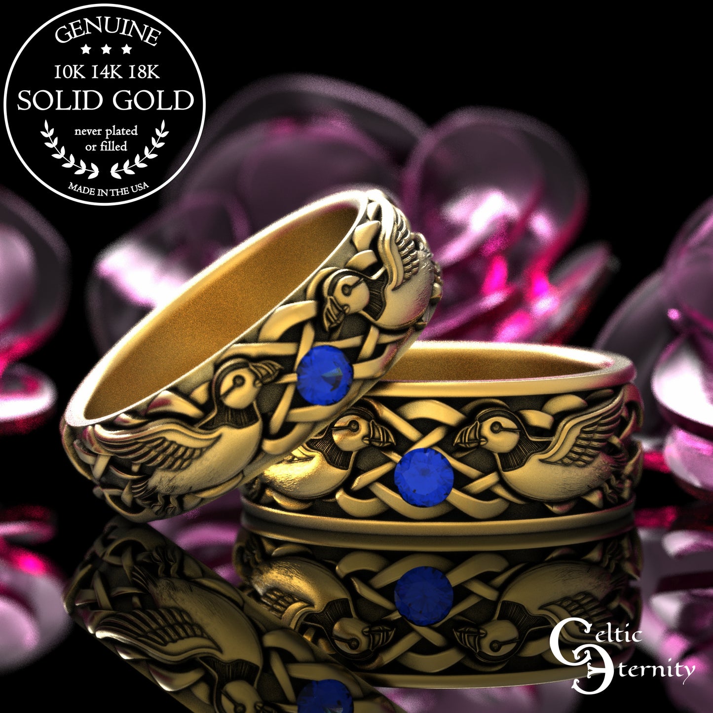 Sterling Men's Island Puffin Wedding Band with Alexandrite, 2120