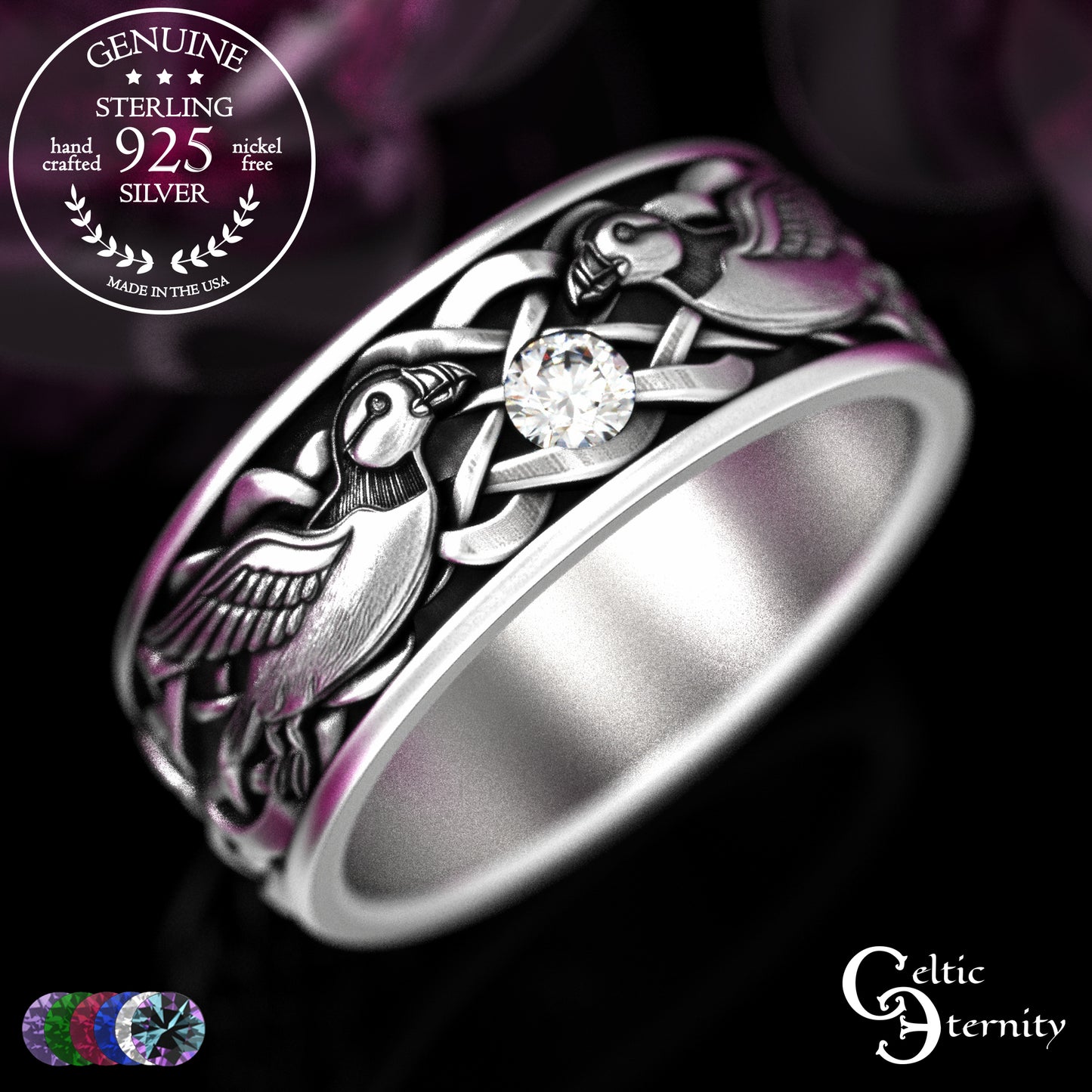 Sterling Men's Island Puffin Wedding Band with Alexandrite, 2120