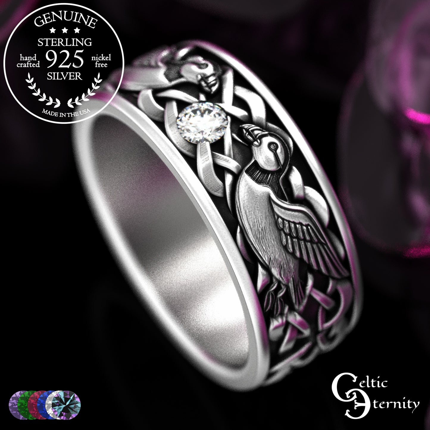 Sterling Men's Island Puffin Wedding Band with Alexandrite, 2120