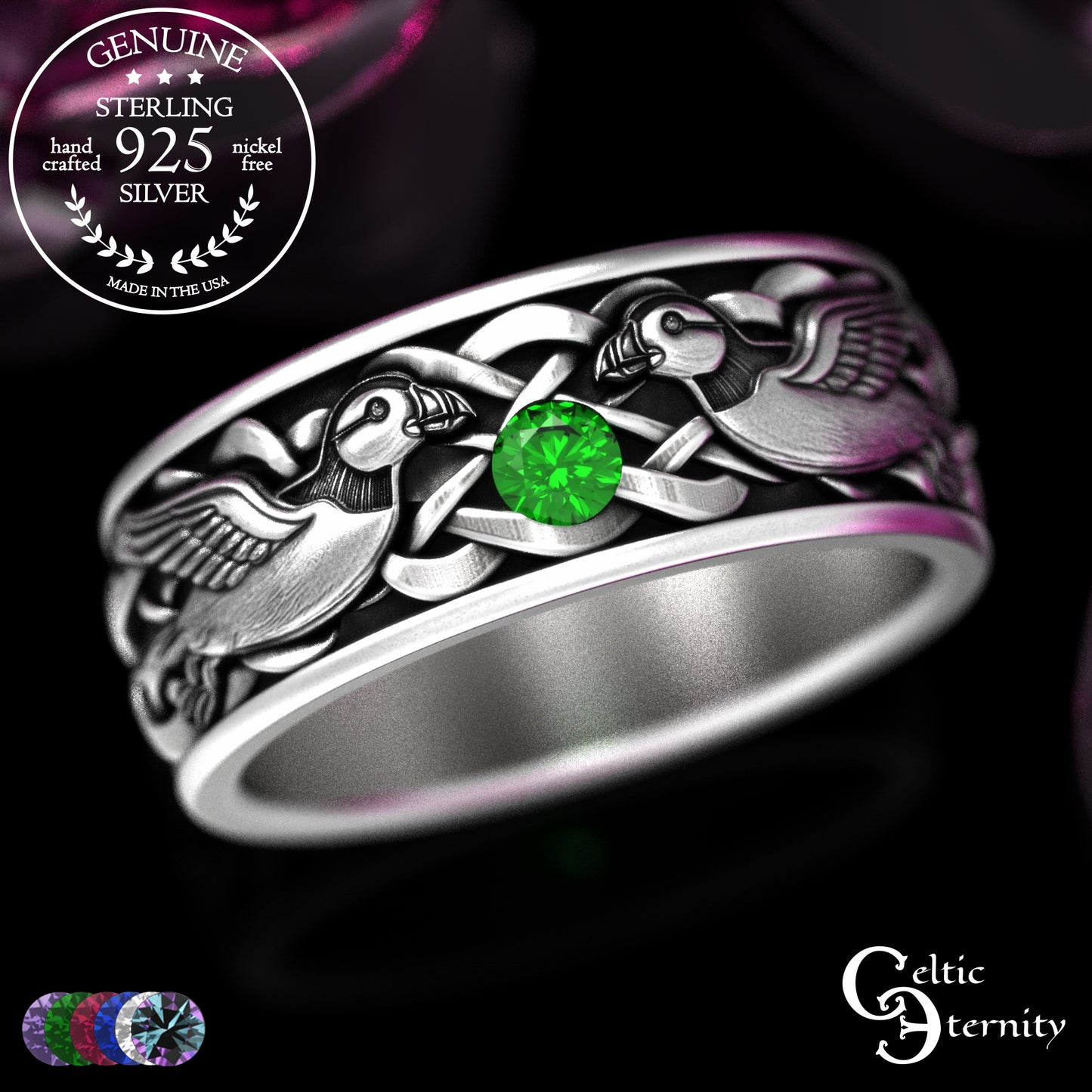 Sterling Men's Island Puffin Wedding Band with Alexandrite, 2120