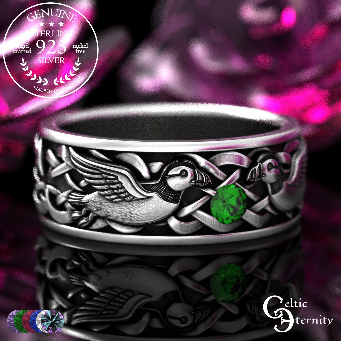 Sterling Men's Island Puffin Wedding Band with Alexandrite, 2120