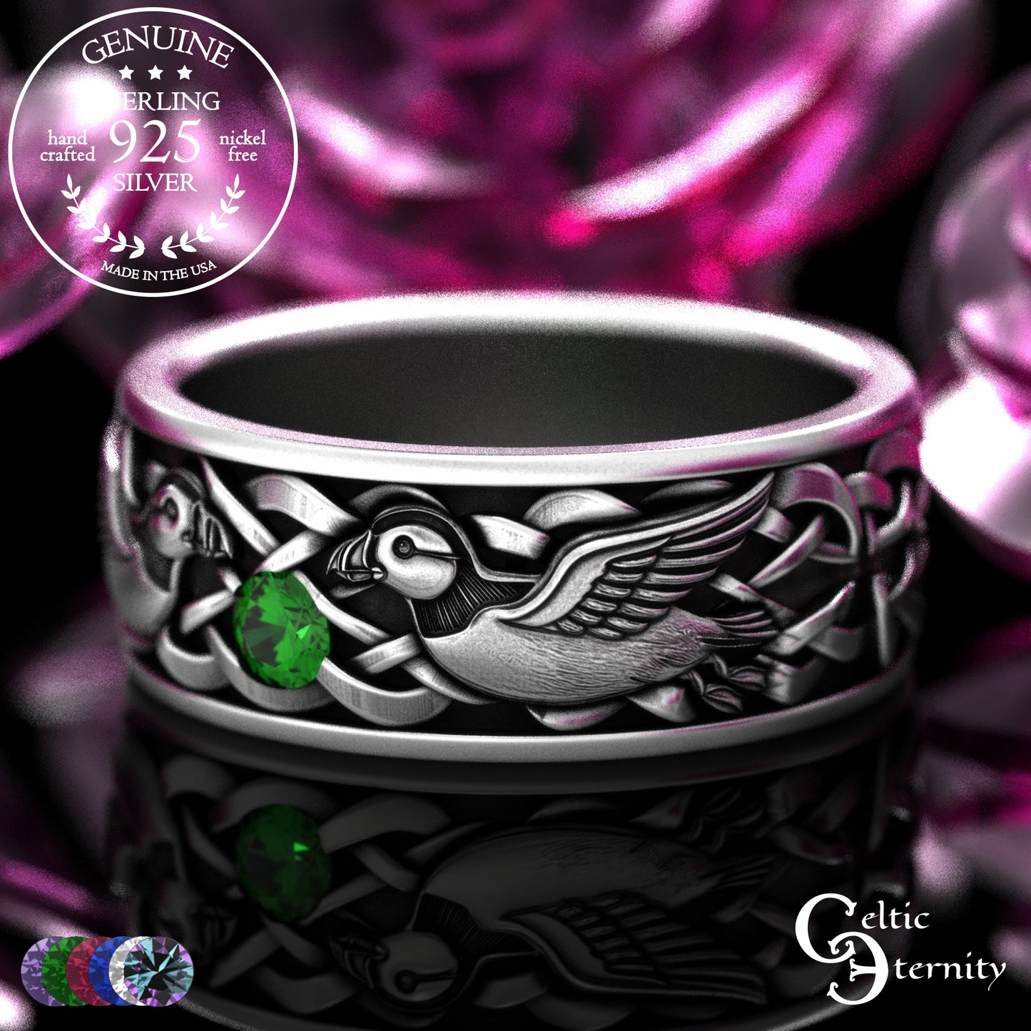 Sterling Men's Island Puffin Wedding Band with Alexandrite, 2120