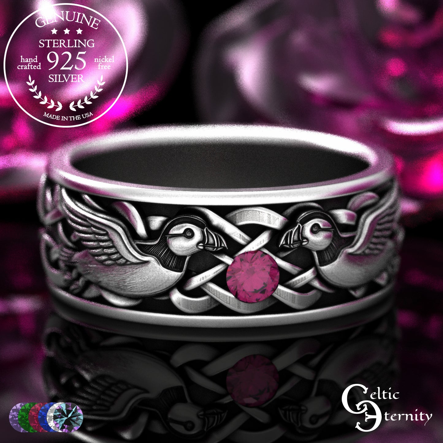 Sterling Men's Island Puffin Wedding Band with Alexandrite, 2120