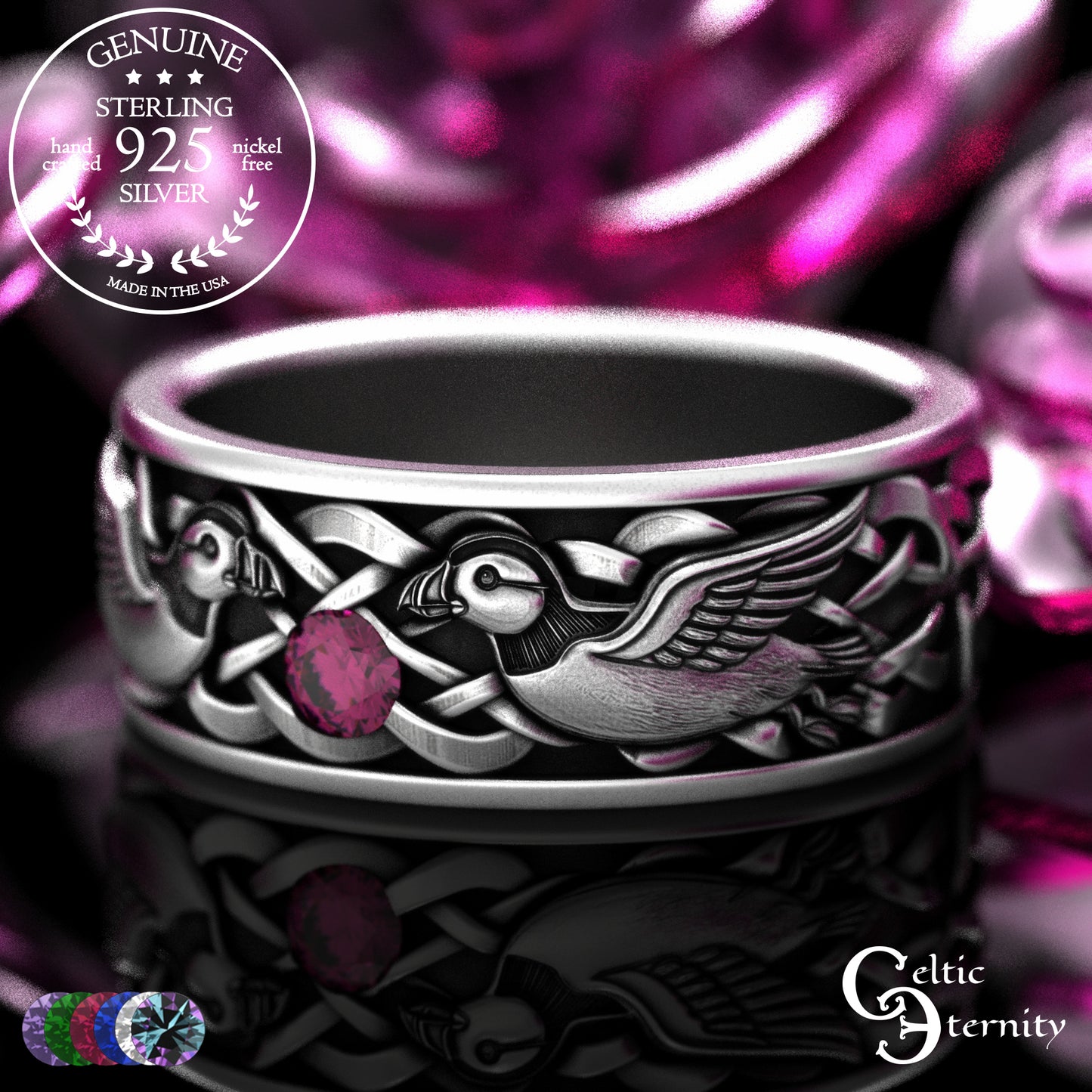 Sterling Men's Island Puffin Wedding Band with Alexandrite, 2120