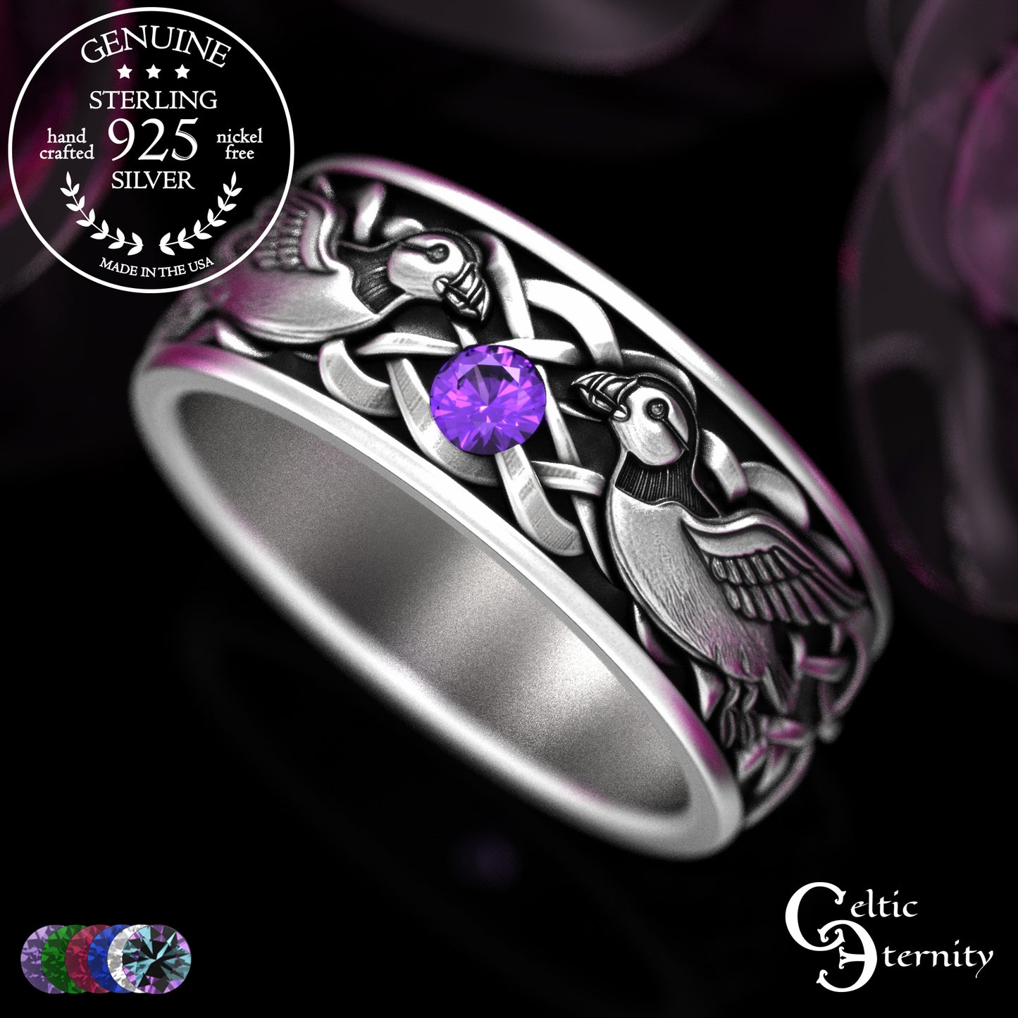 Sterling Men's Island Puffin Wedding Band with Alexandrite, 2120