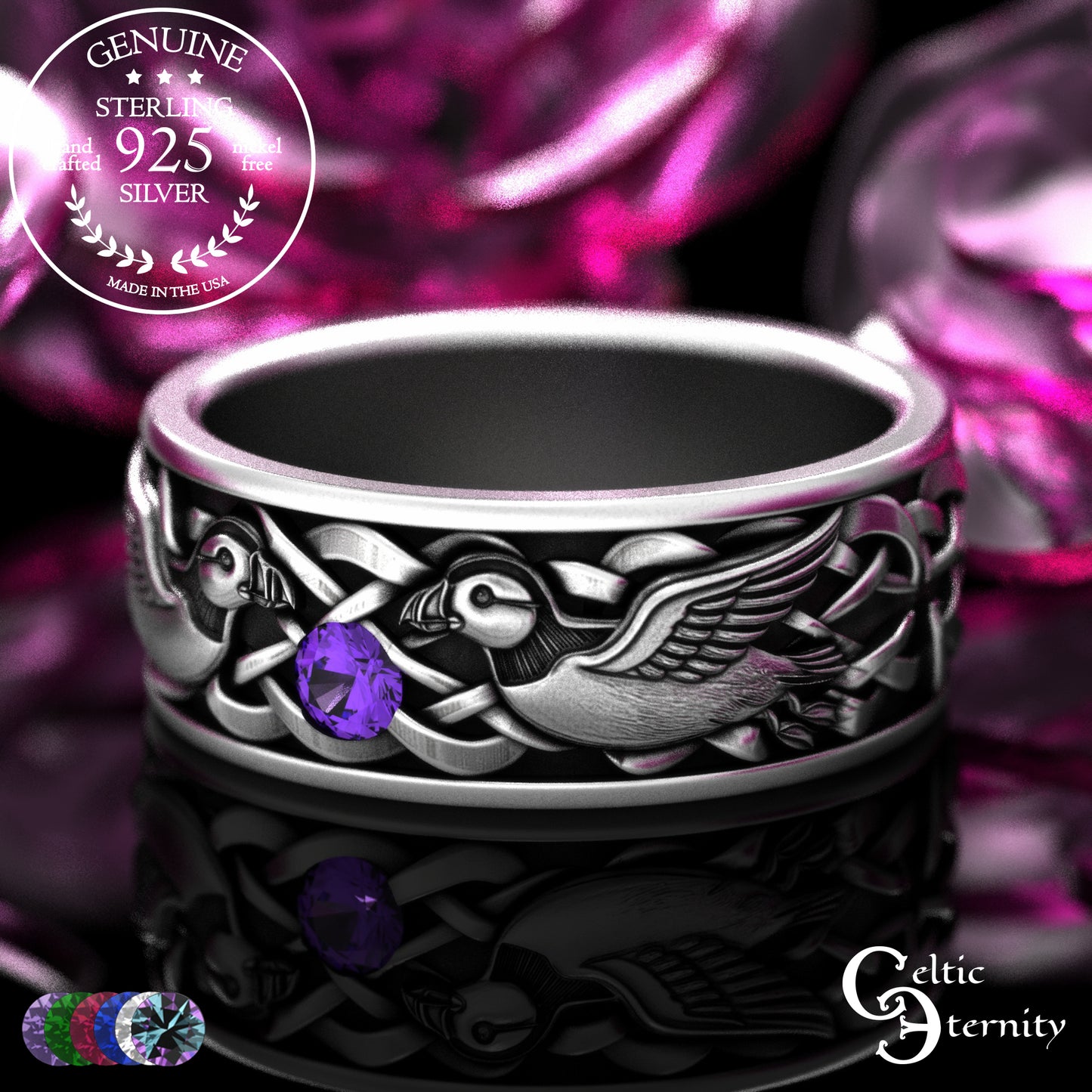 Sterling Men's Island Puffin Wedding Band with Alexandrite, 2120