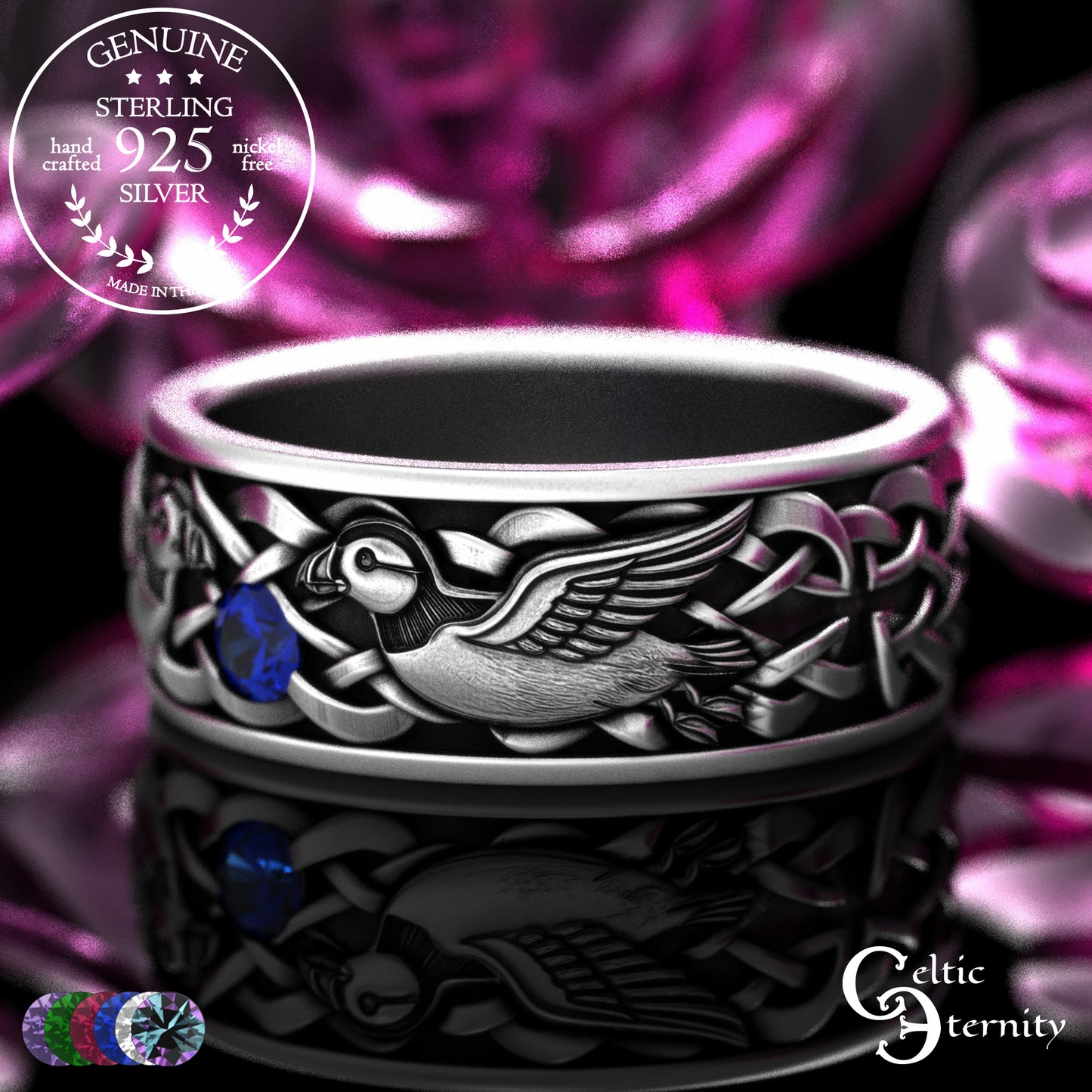 Sterling Men's Island Puffin Wedding Band with Alexandrite, 2120
