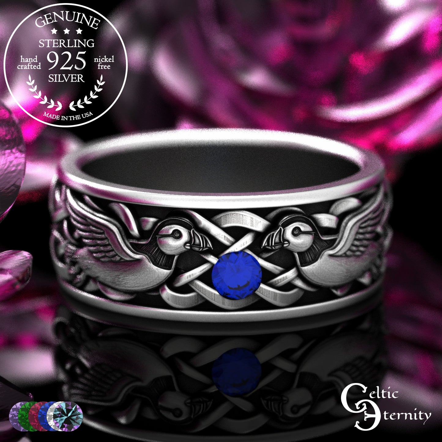 Sterling Men's Island Puffin Wedding Band with Alexandrite, 2120