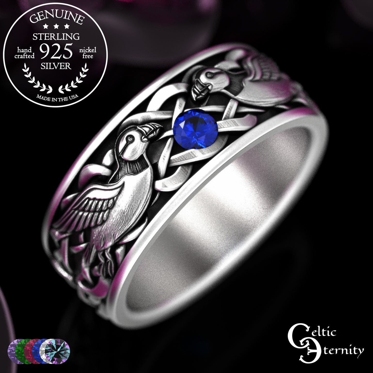 Sterling Men's Island Puffin Wedding Band with Alexandrite, 2120